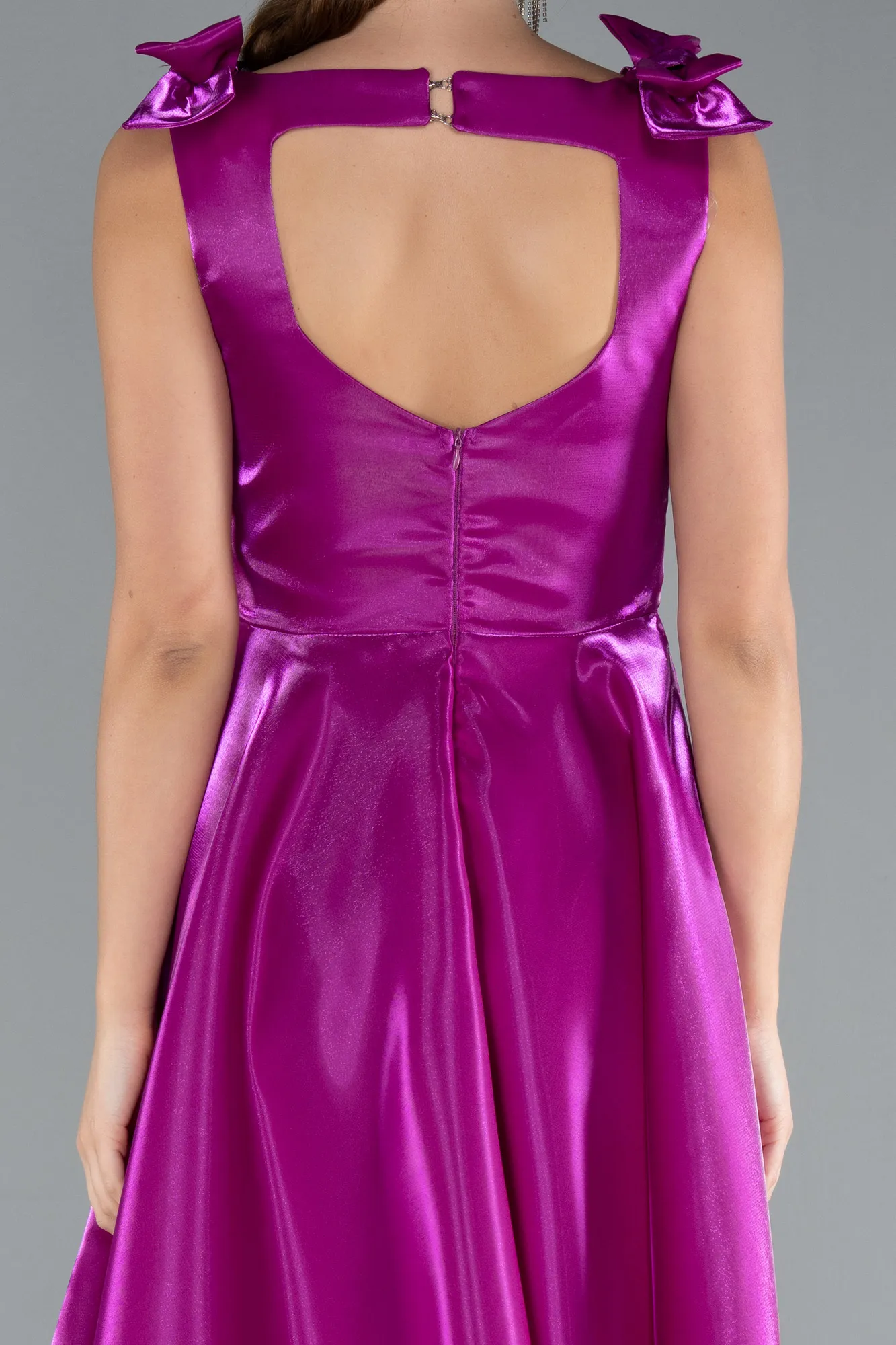 Fuchsia-Sleeveless Square Neck Midi Satin Party Dress ABK2285