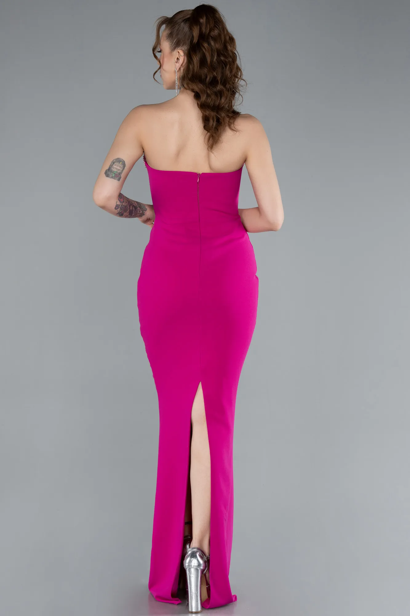 Fuchsia-Stoned Strapless Neck Long Mermaid Evening Gown ABU4687