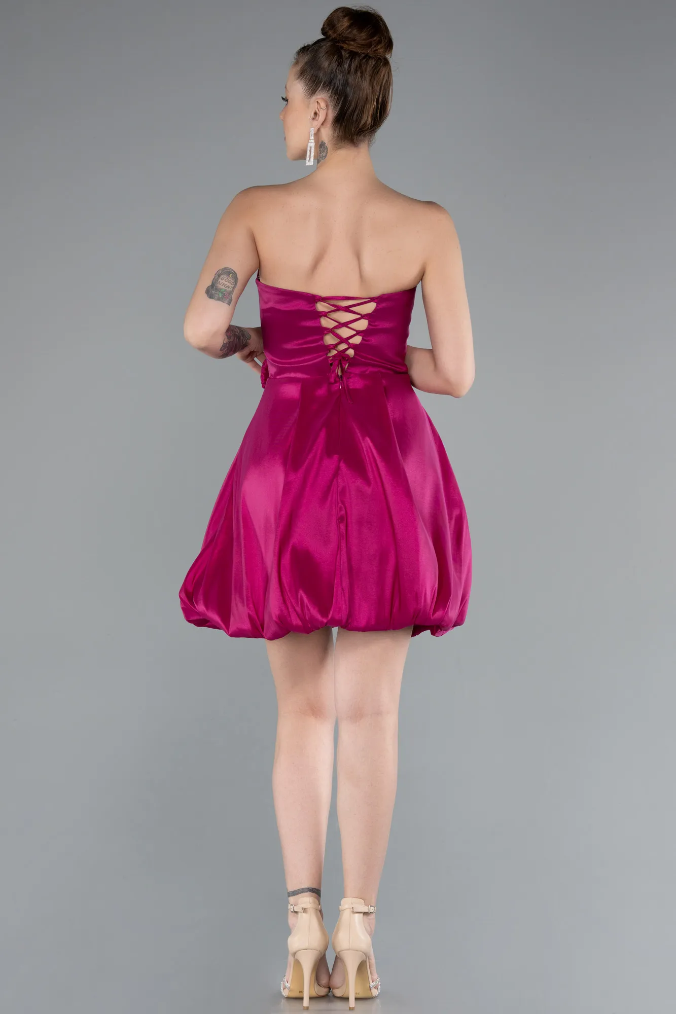 Fuchsia-Strapless Balloon Skirt Short Prom Dress ABK2360