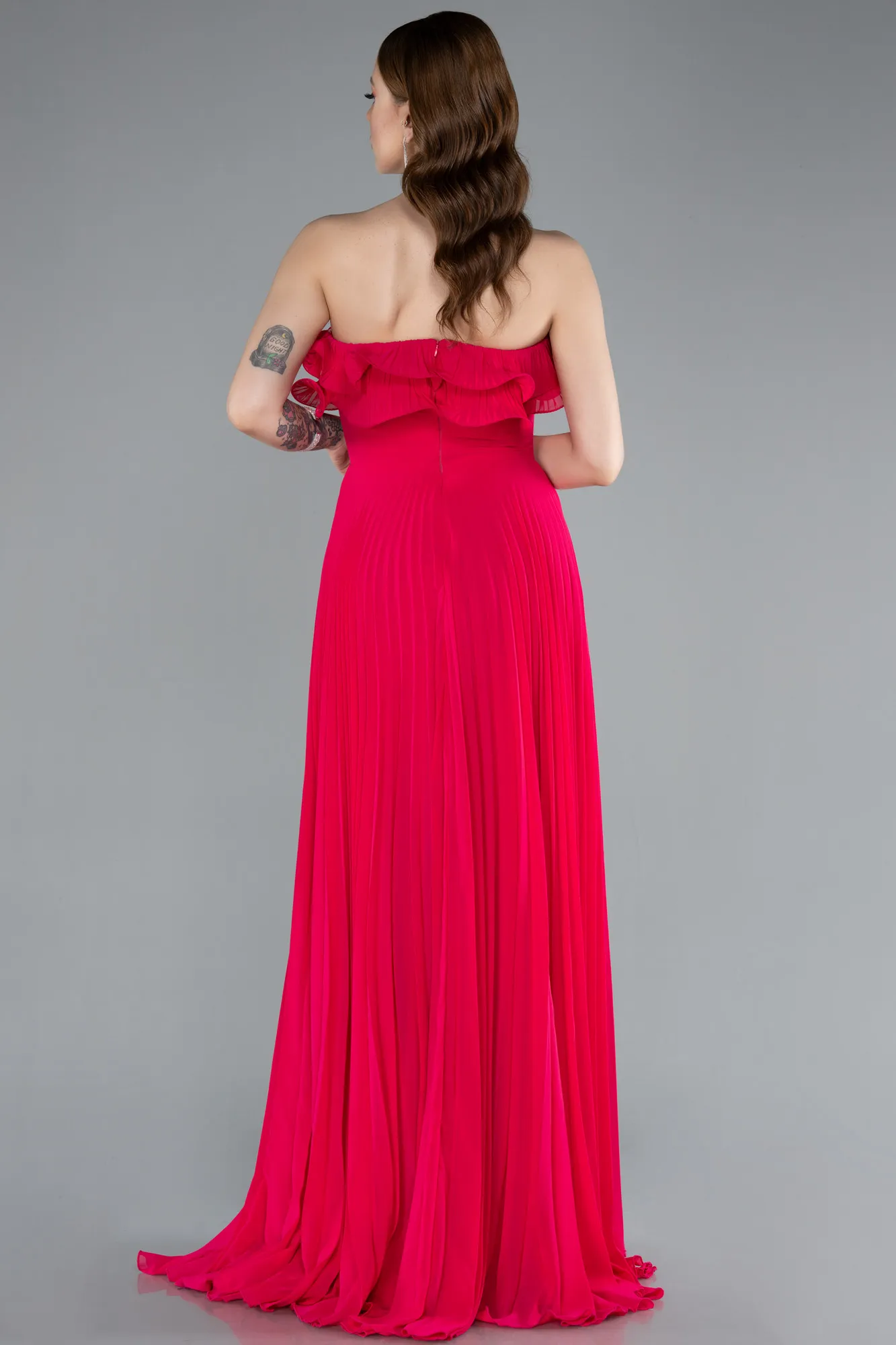 Fuchsia-Strapless Long Chiffon Prom Gown ABU4866
