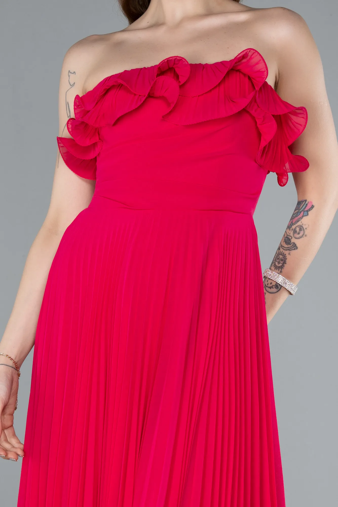 Fuchsia-Strapless Long Chiffon Prom Gown ABU4866