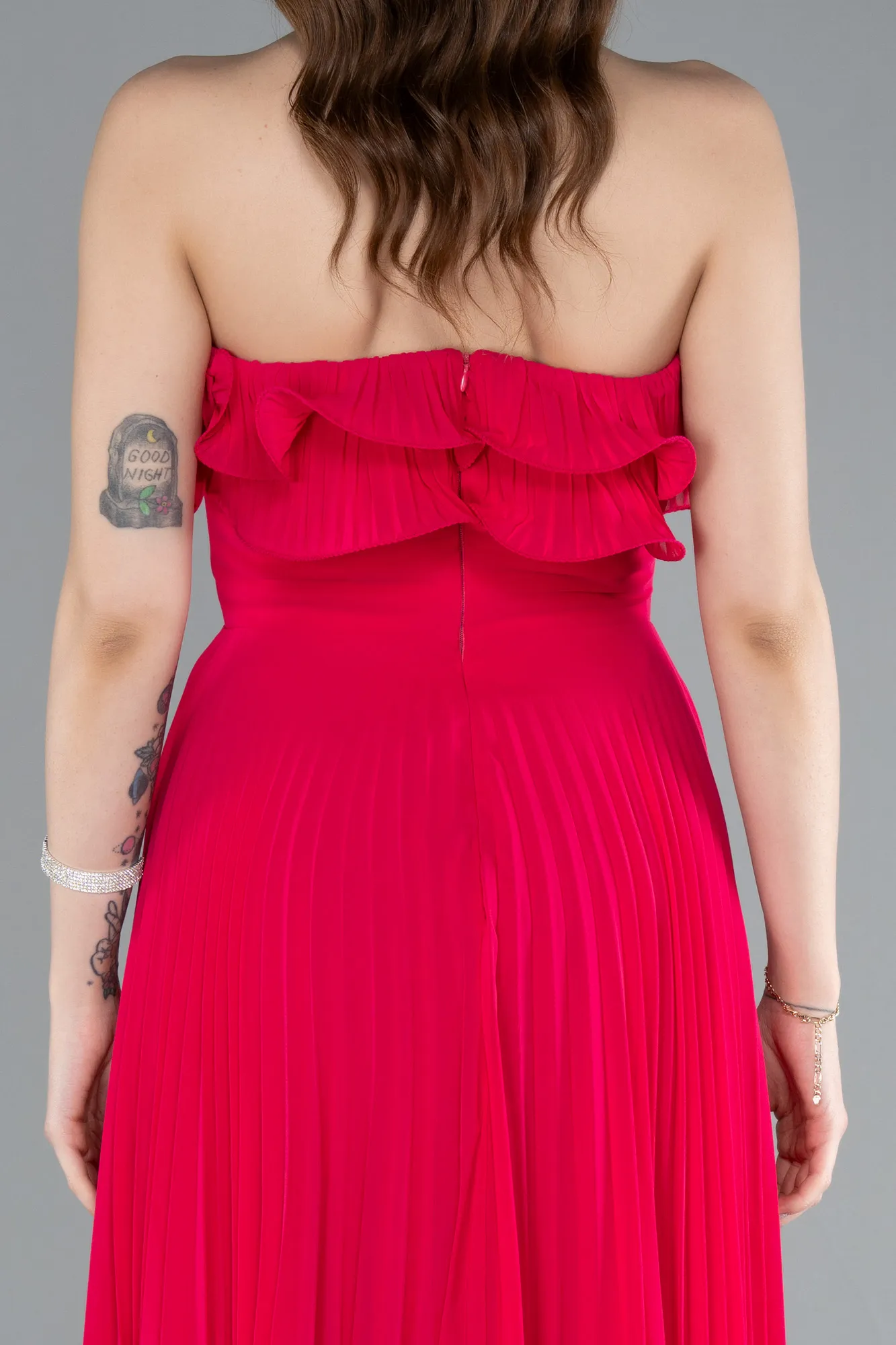 Fuchsia-Strapless Long Chiffon Prom Gown ABU4866