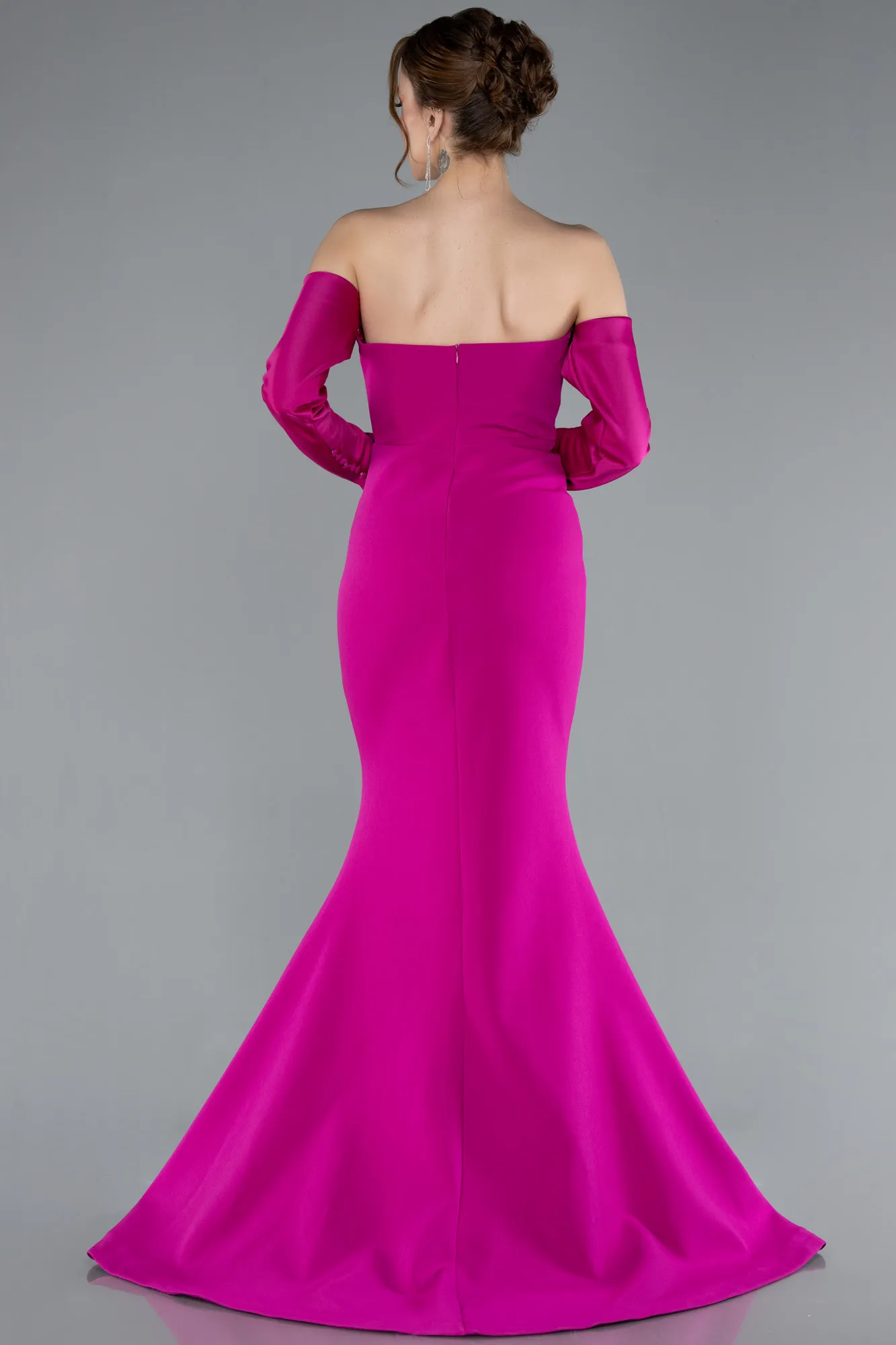 Fuchsia-Strapless Long Sleeve Accessory Mermaid Evening Gown ABU4796