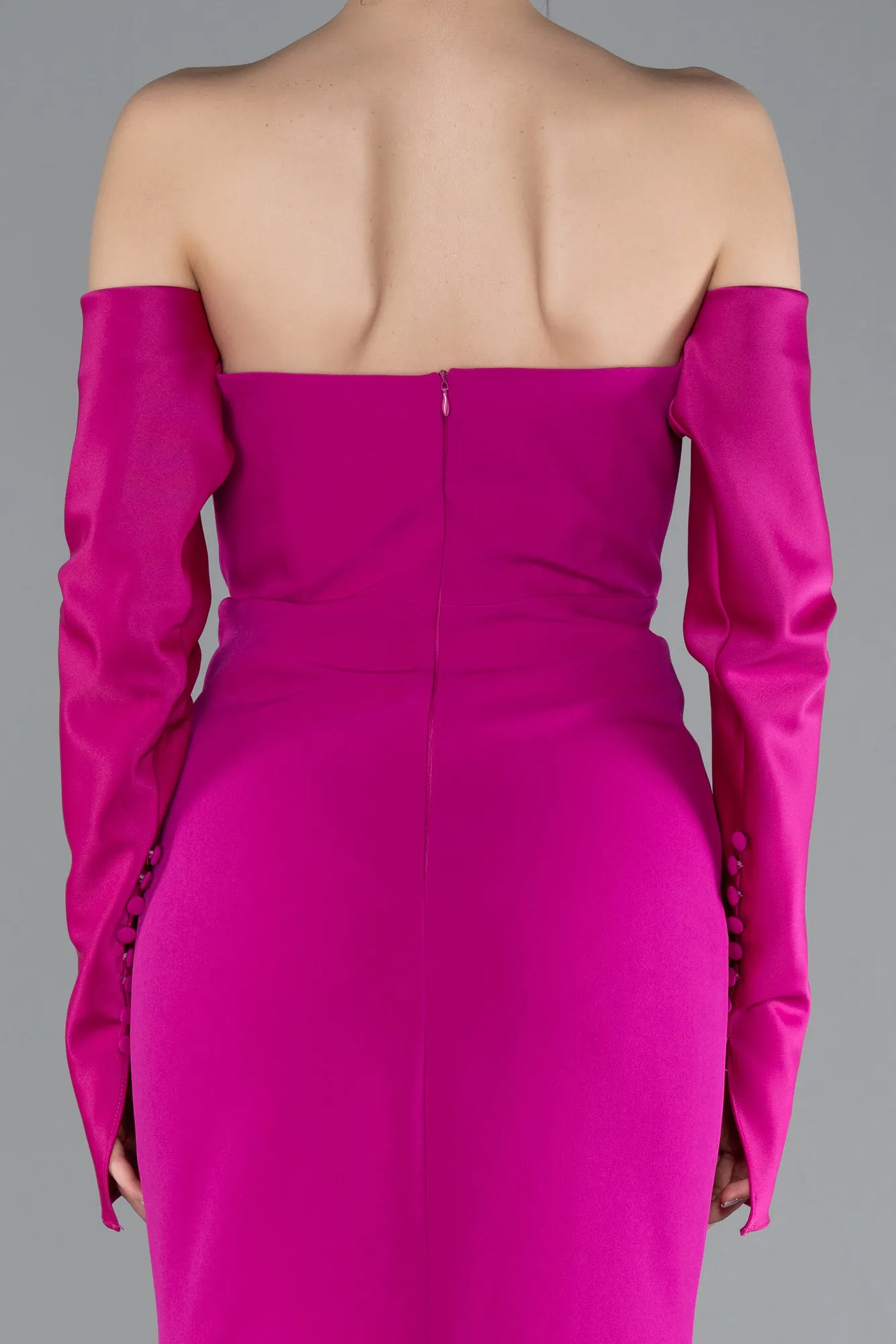 Fuchsia-Strapless Long Sleeve Accessory Mermaid Evening Gown ABU4796