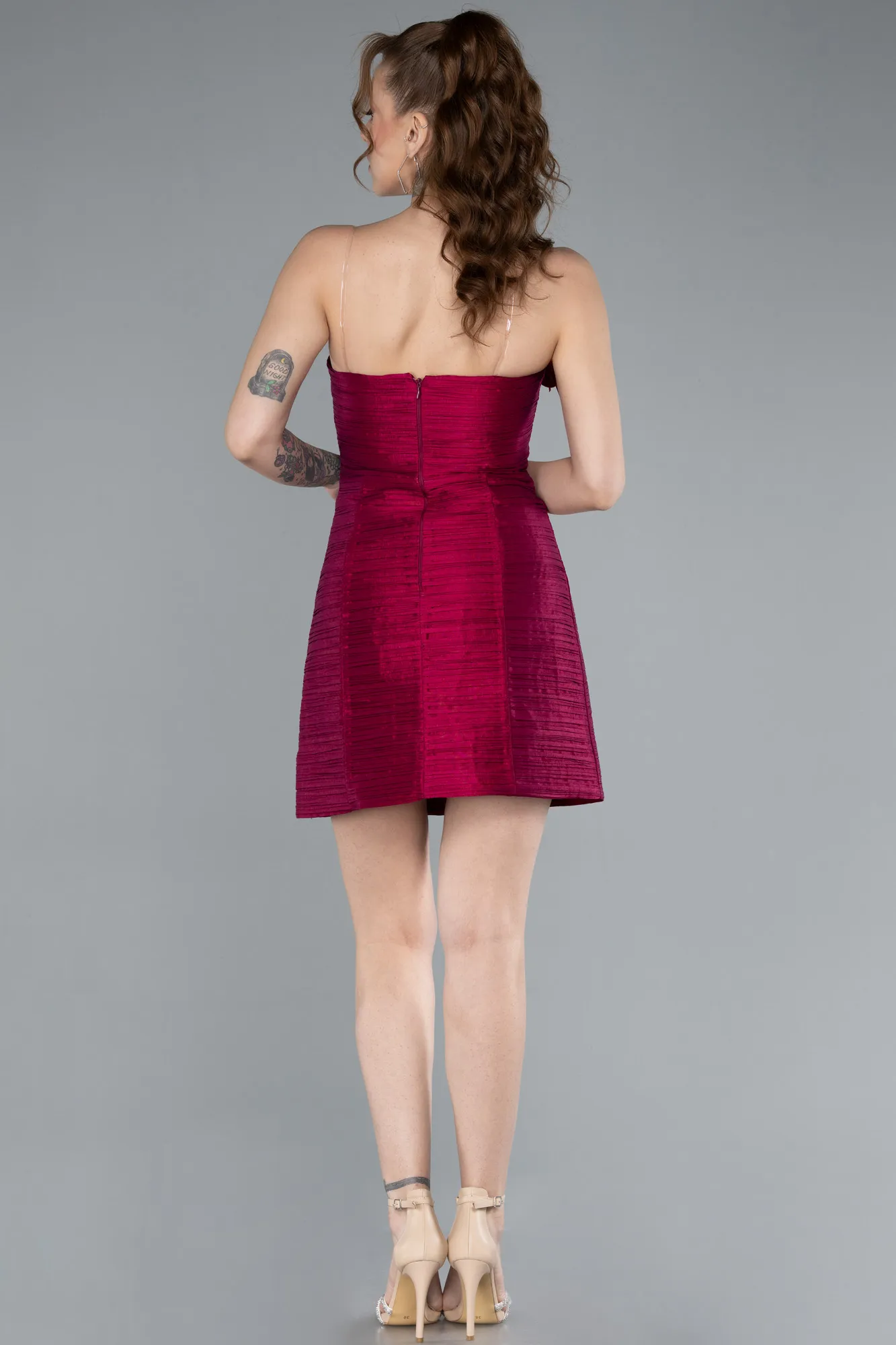 Fuchsia-Strapless Mini Satin Party Dress ABK2274