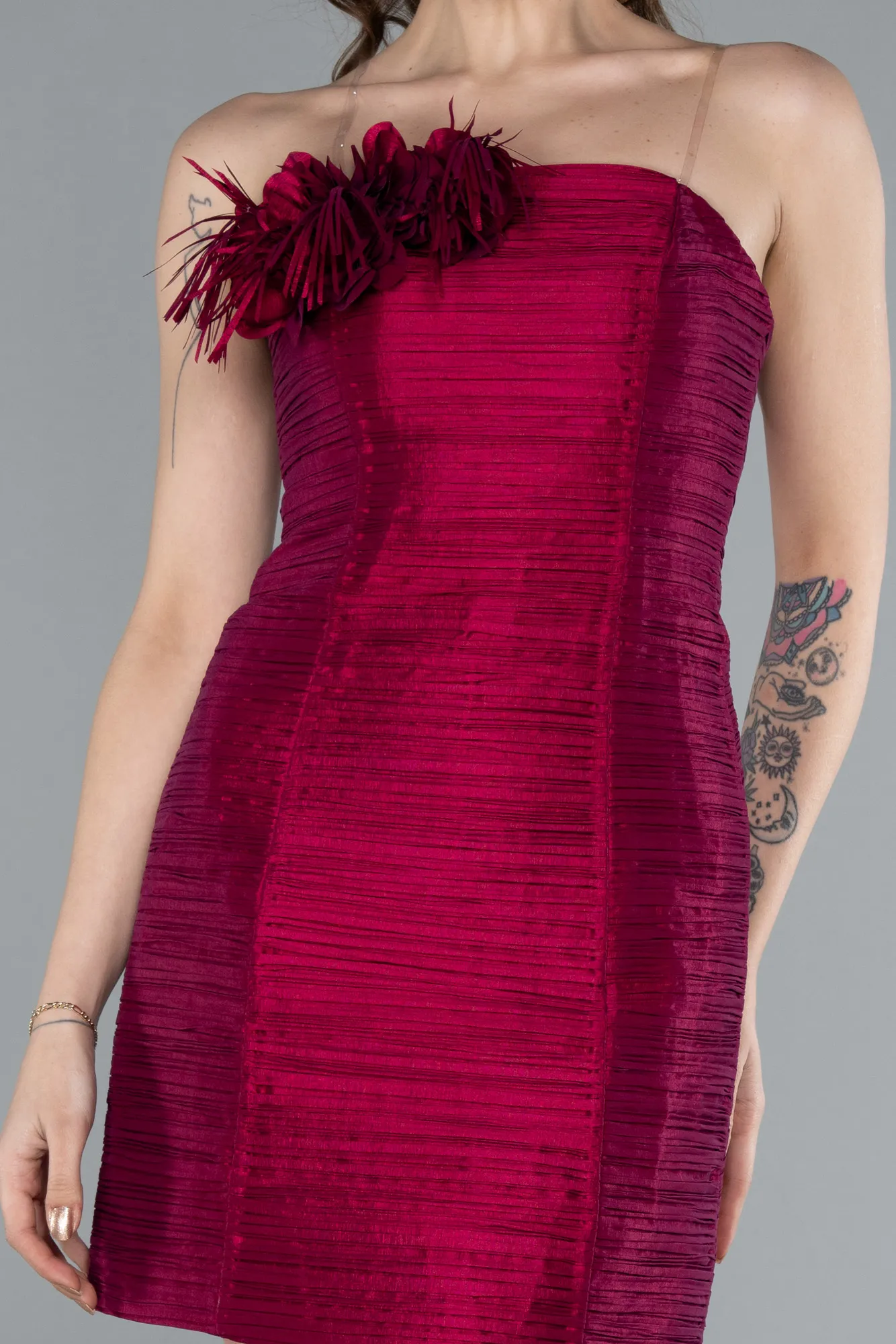 Fuchsia-Strapless Mini Satin Party Dress ABK2274
