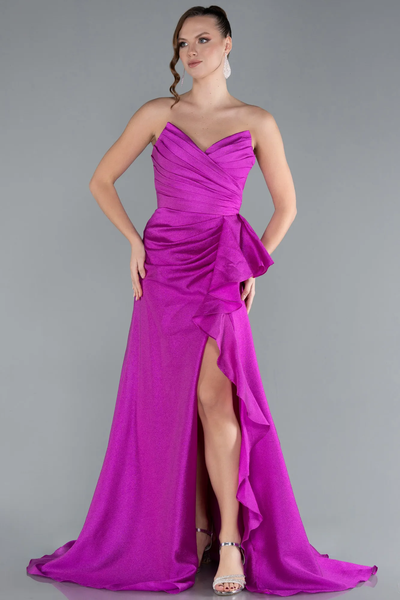 Fuchsia-Strapless Slit Long Evening Gown ABU4724