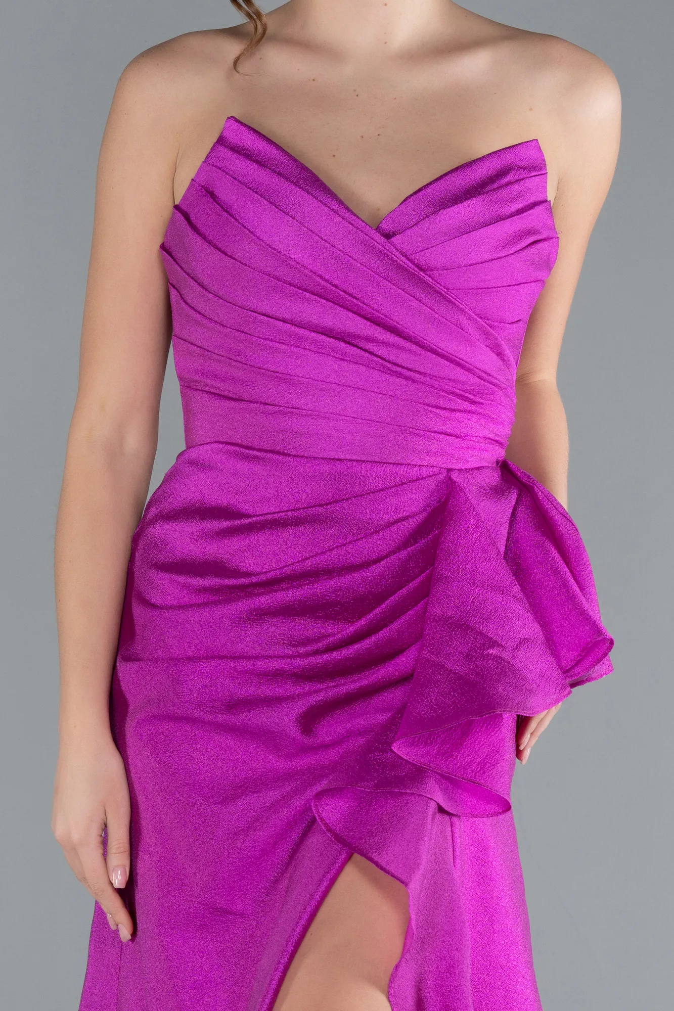 Fuchsia-Strapless Slit Long Evening Gown ABU4724