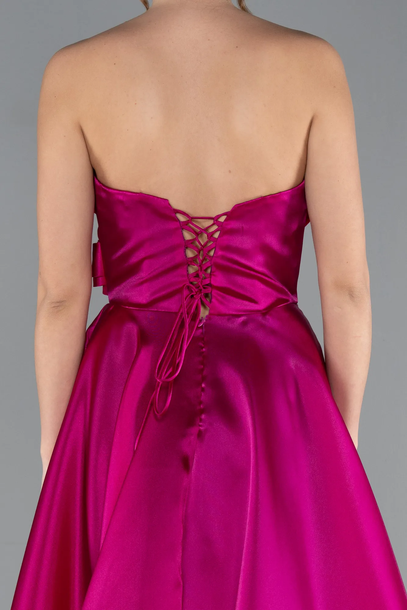 Fuchsia-Strapless Slit Long Satin Prom Dress ABU4680
