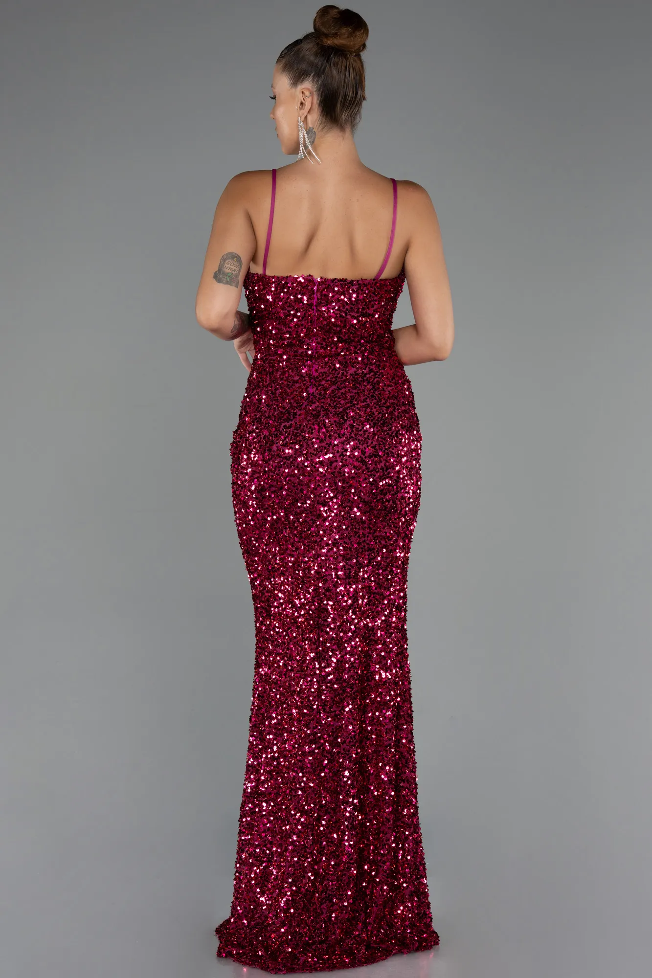 Fuchsia-Strapless Underwire Slit Long Sequin Evening Gown ABU4842