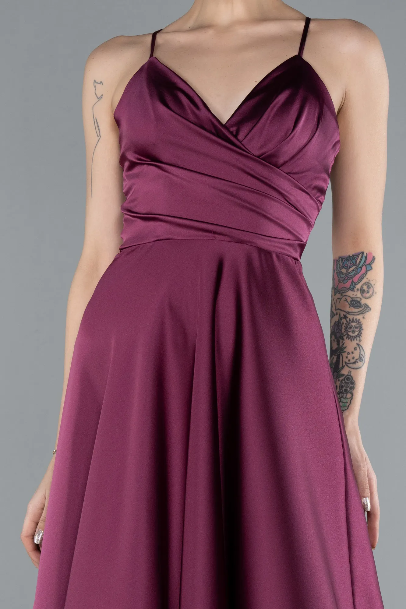 Fuchsia-Strappy Long Satin Prom Gown ABU3610