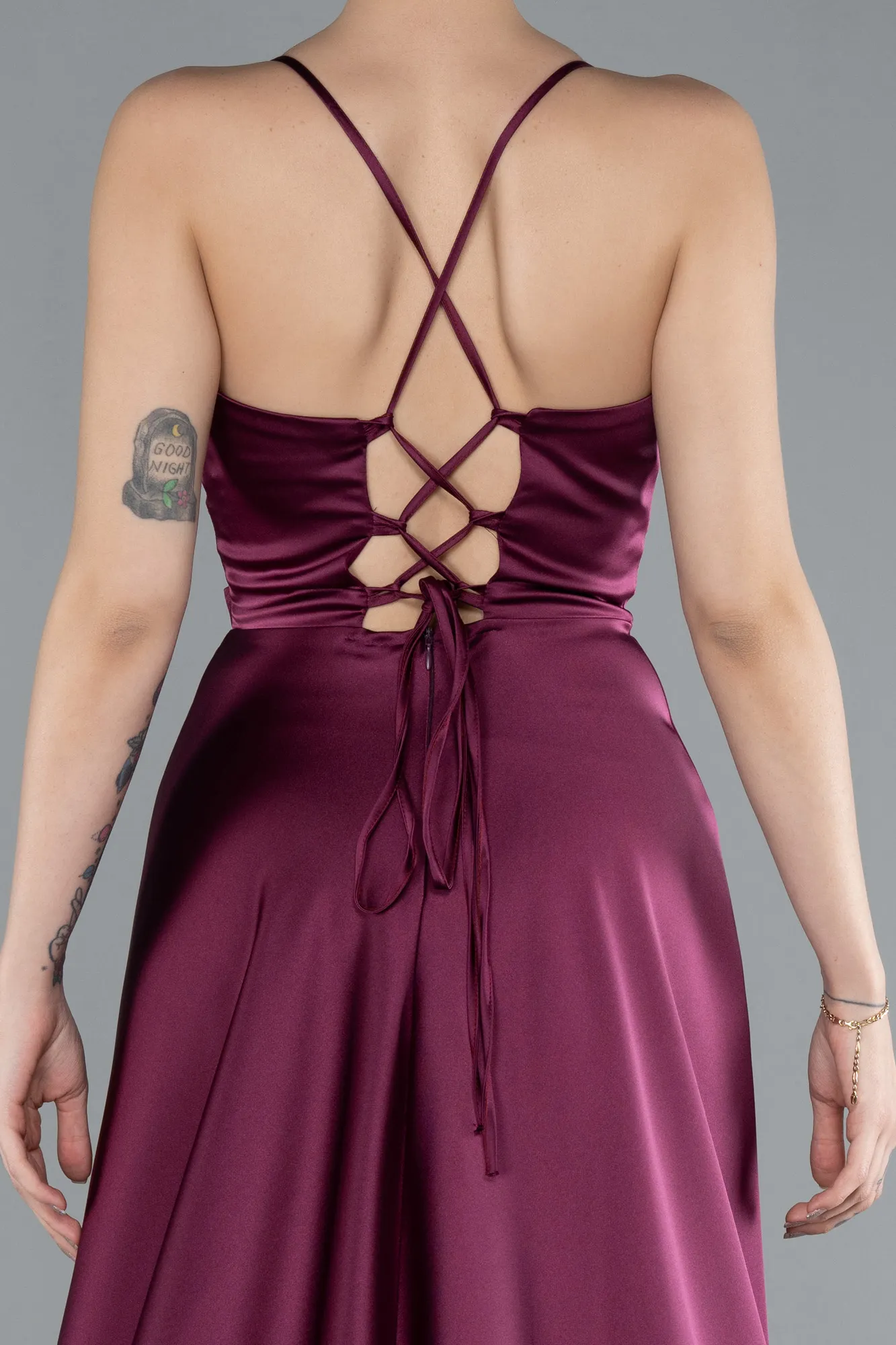 Fuchsia-Strappy Long Satin Prom Gown ABU3610