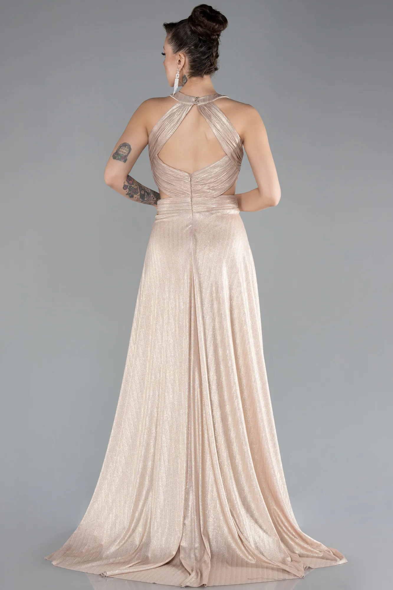 Gold-Backless Cut Out Long Glitter Prom Dress ABU4519