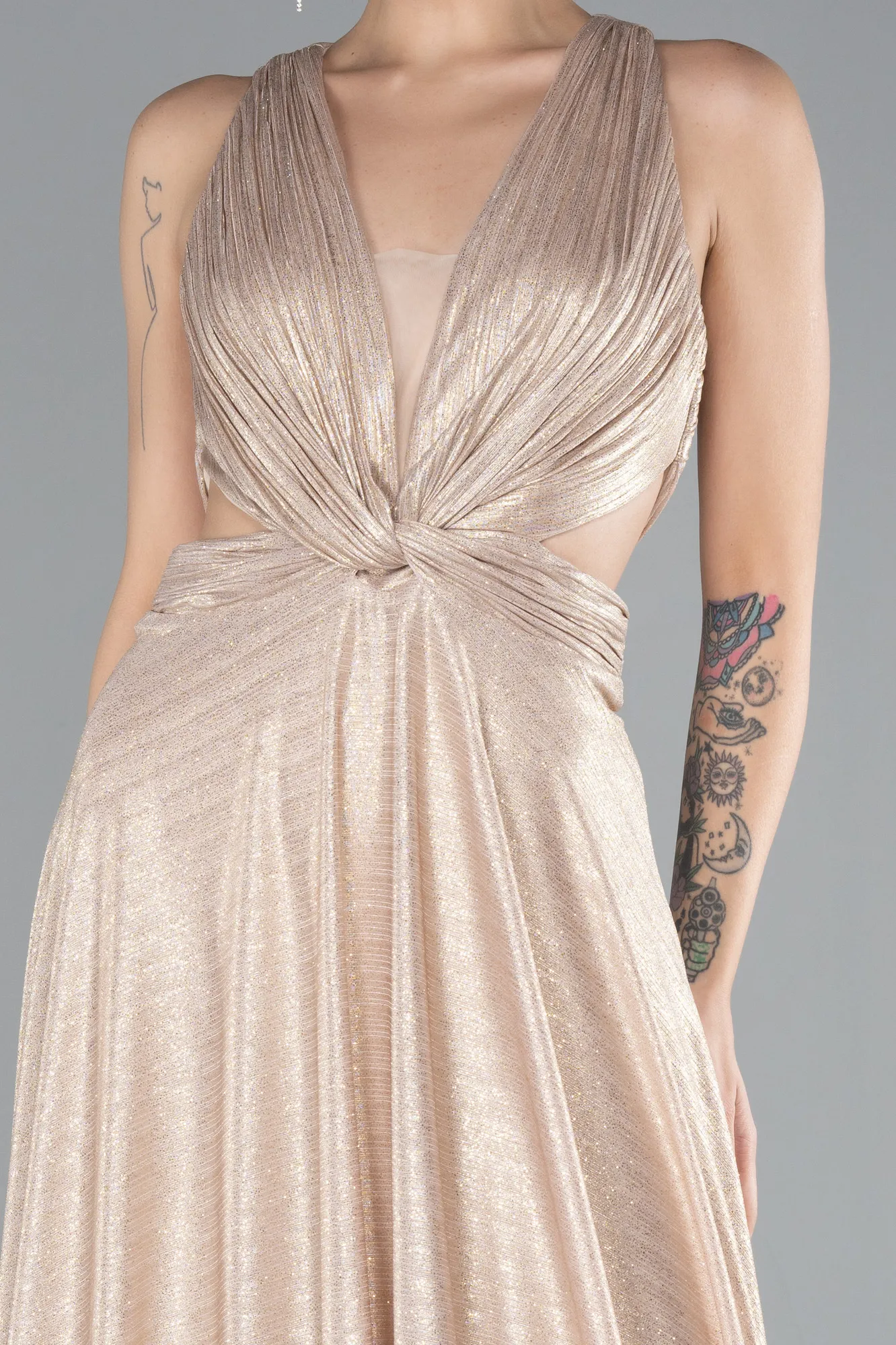 Gold-Backless Cut Out Long Glitter Prom Dress ABU4519