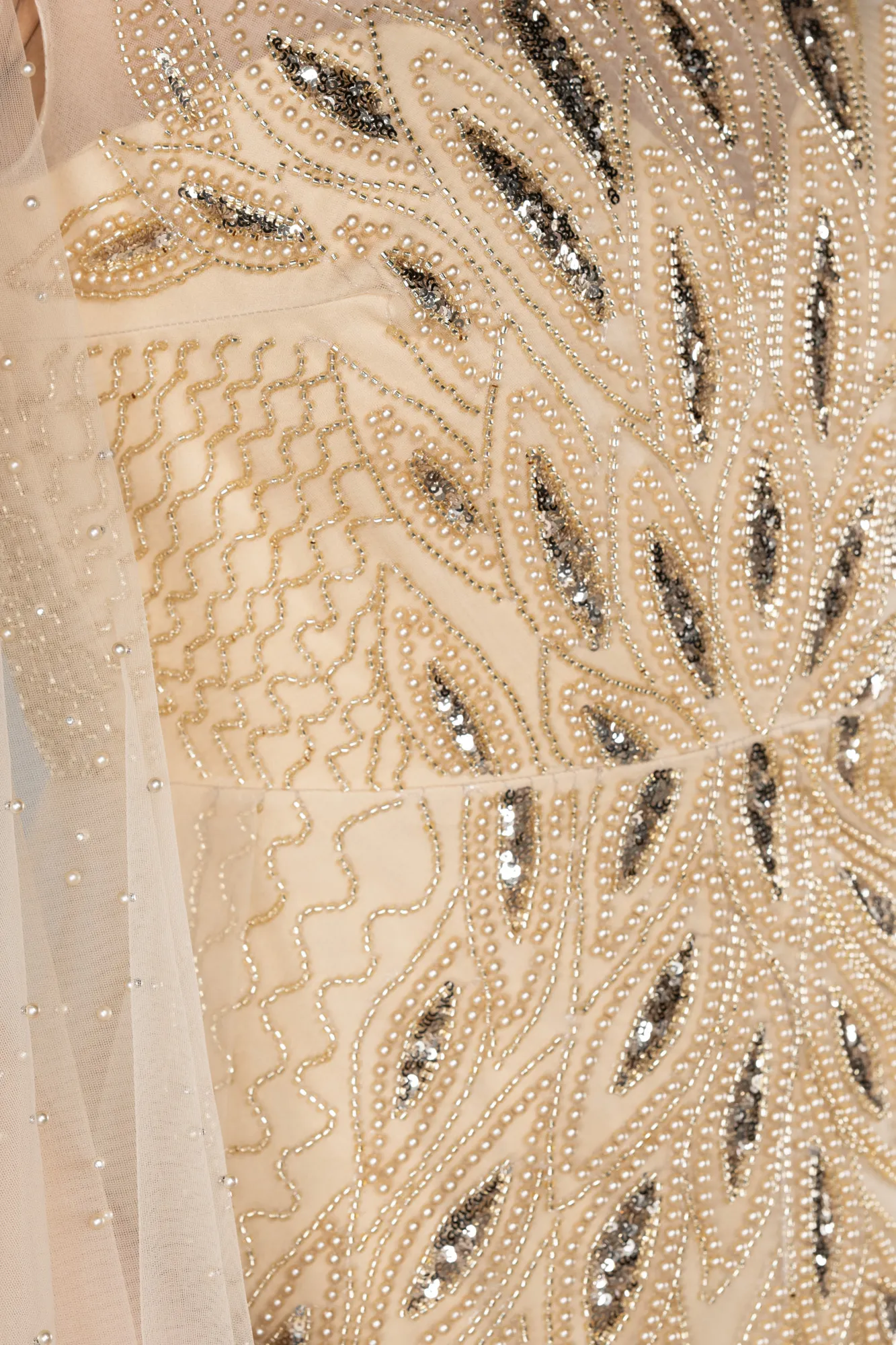 Gold-Beaded Cape Long Haute Couture Dress ABU4707