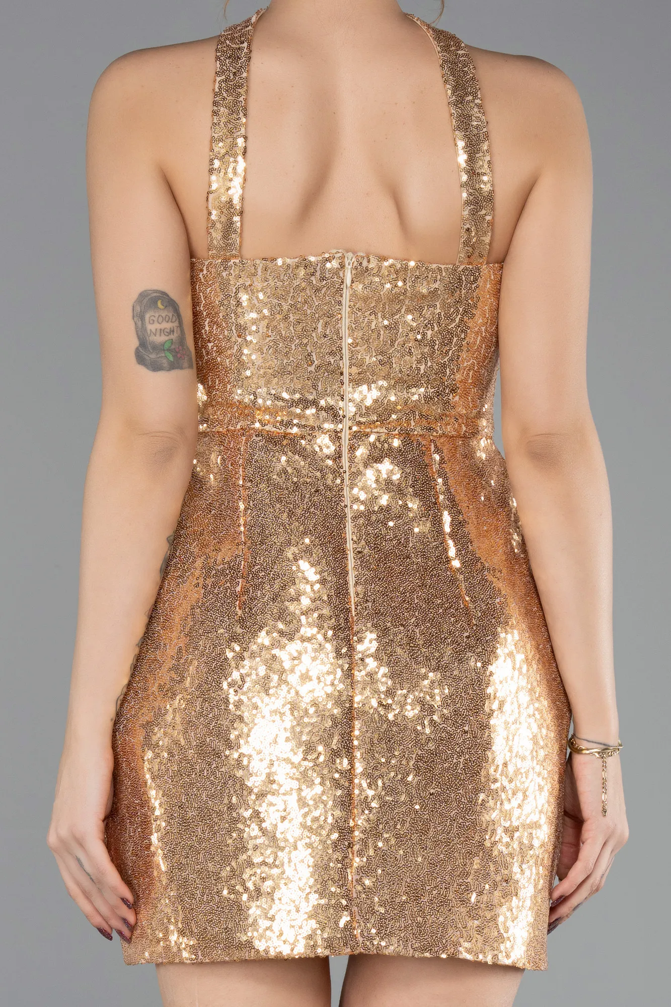 Gold-Halter Neck Mini Sequin Party Dress ABK2201