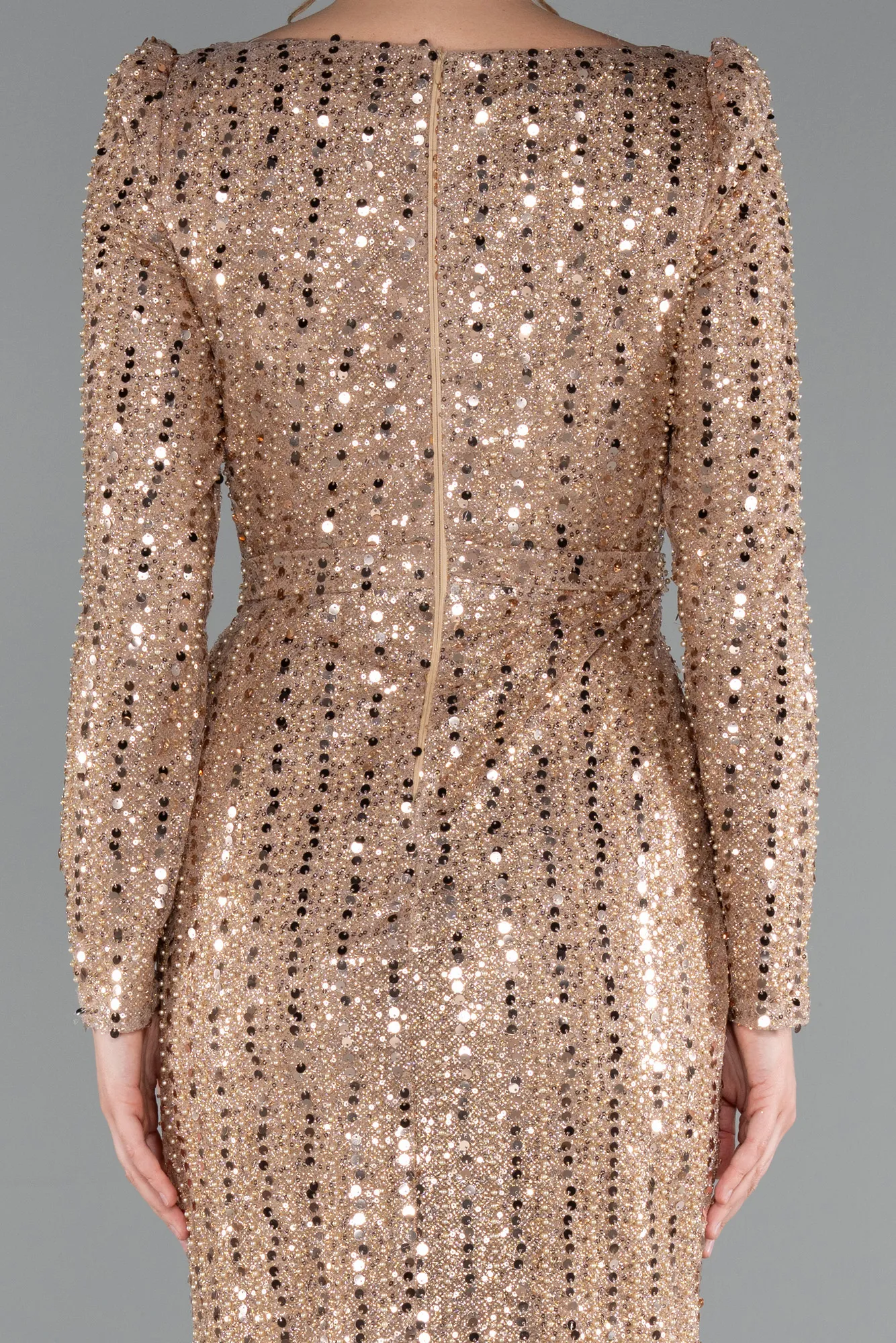 Gold-Long Beaded Evening Dress ABU5021