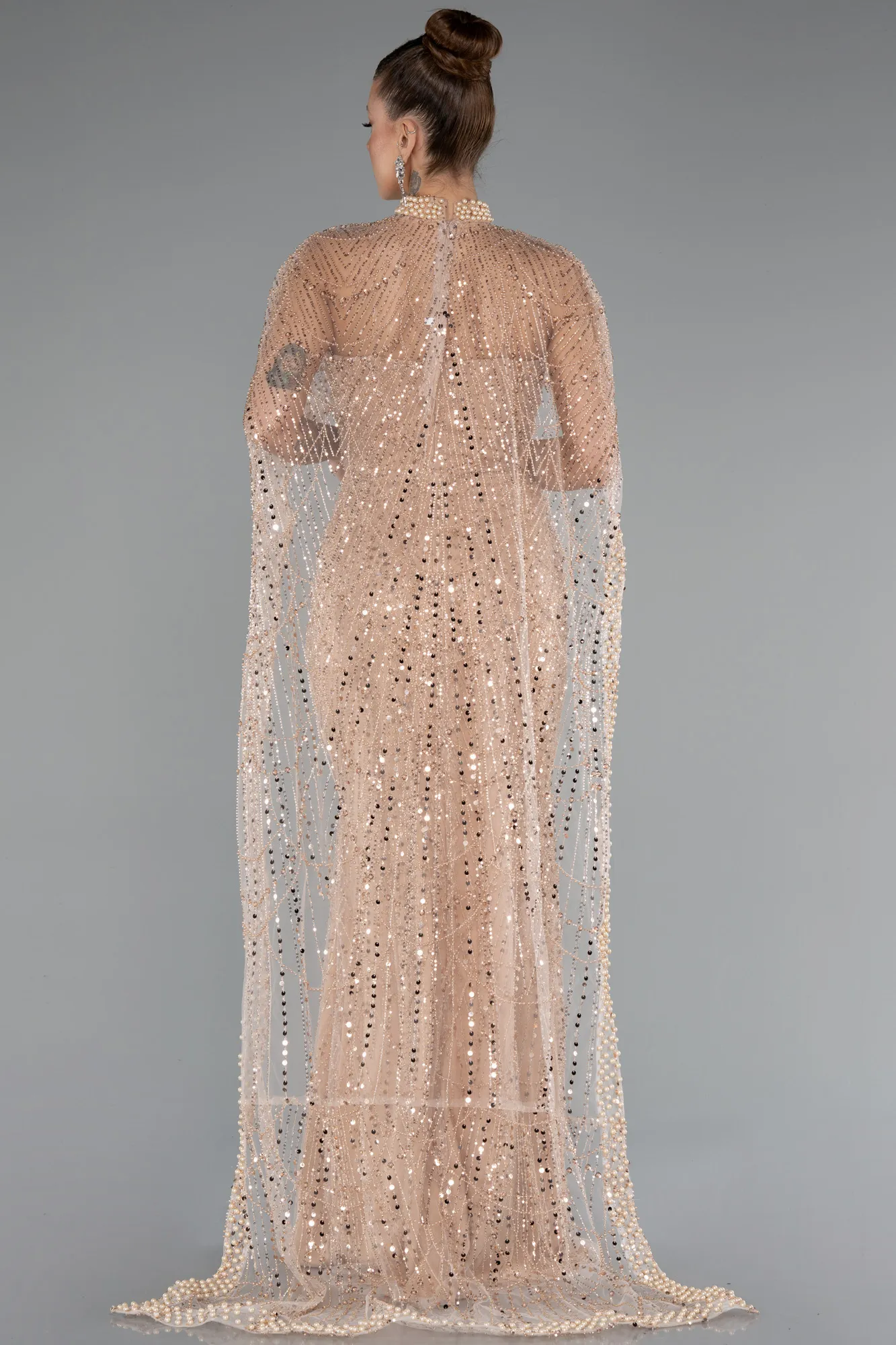 Gold-Long Beaded Evening Dress ABU5141