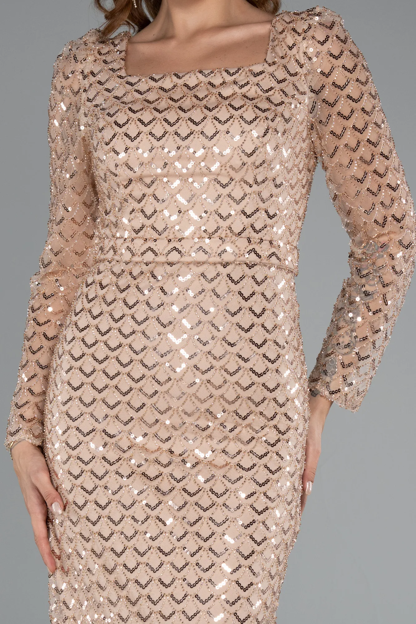 Gold-Long Beaded Evening Dress ABU5165