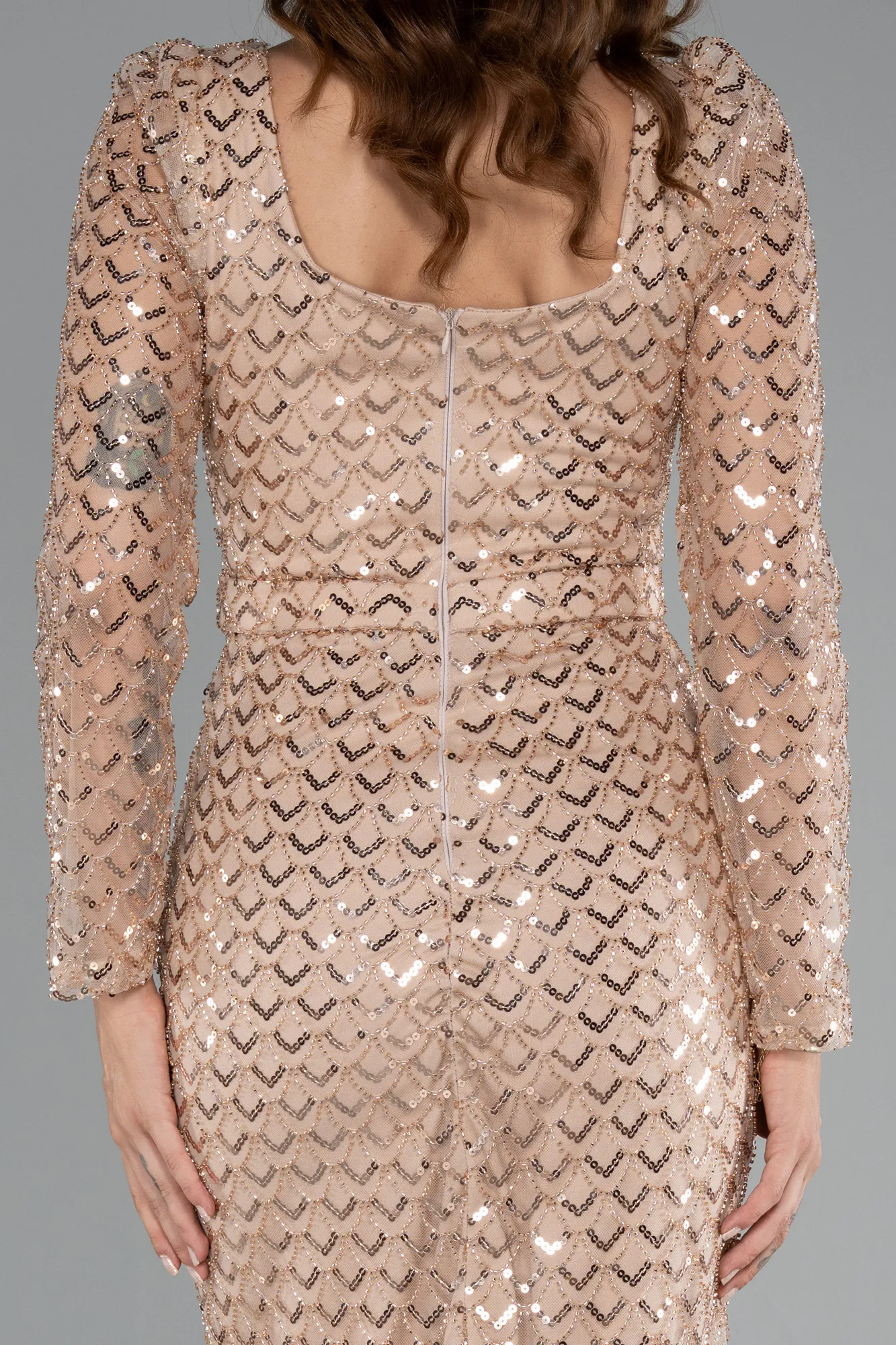 Gold-Long Beaded Evening Dress ABU5165