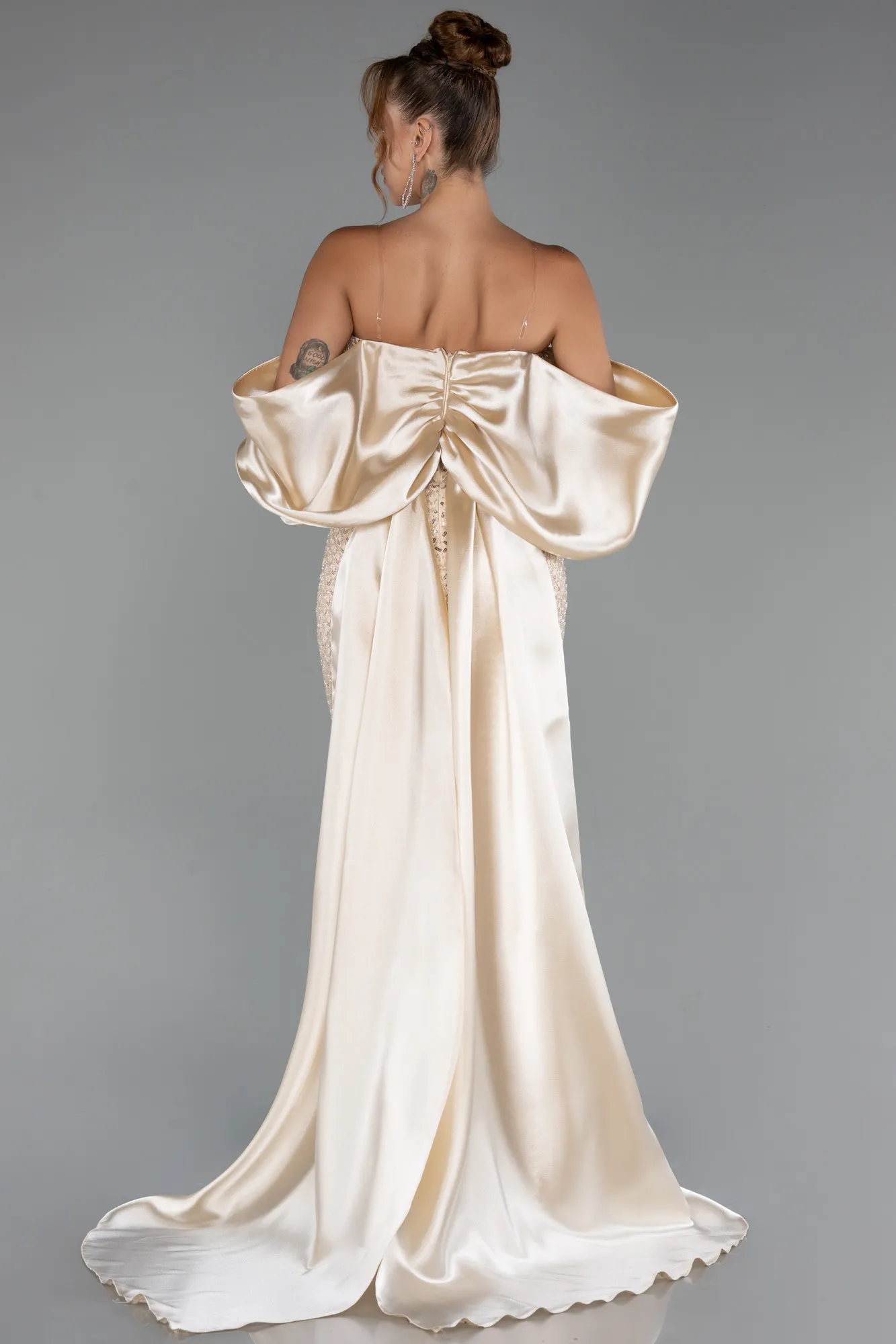 Gold-Long Beaded Evening Dress ABU5169