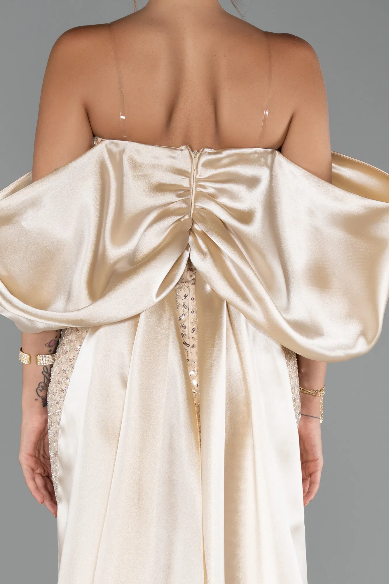 Gold-Long Beaded Evening Dress ABU5169