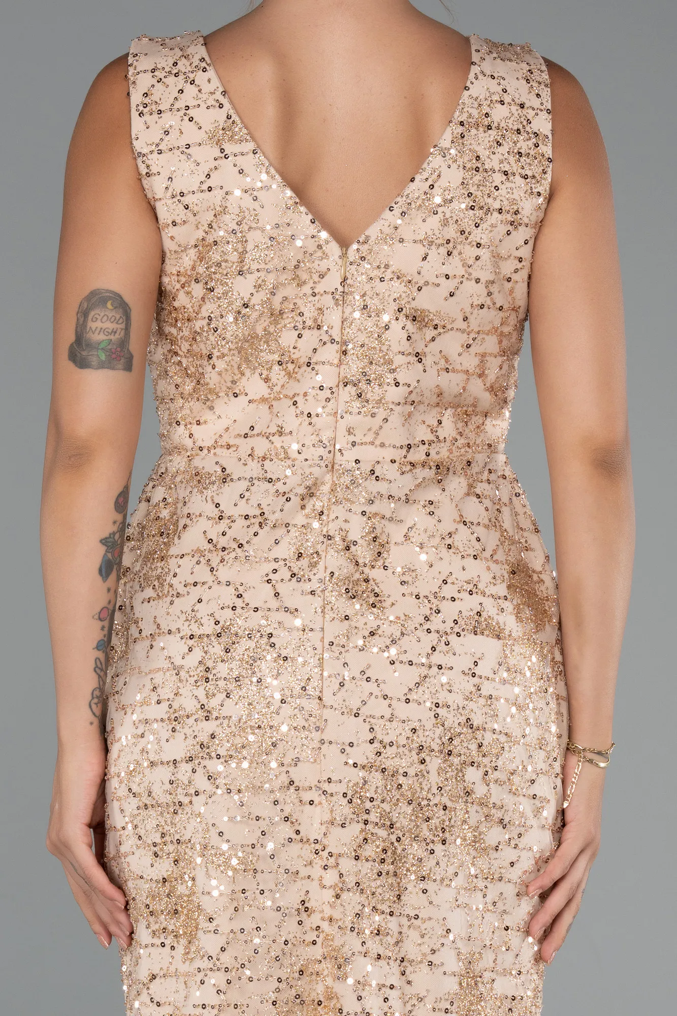 Gold-Long Beaded Evening Dress ABU5187