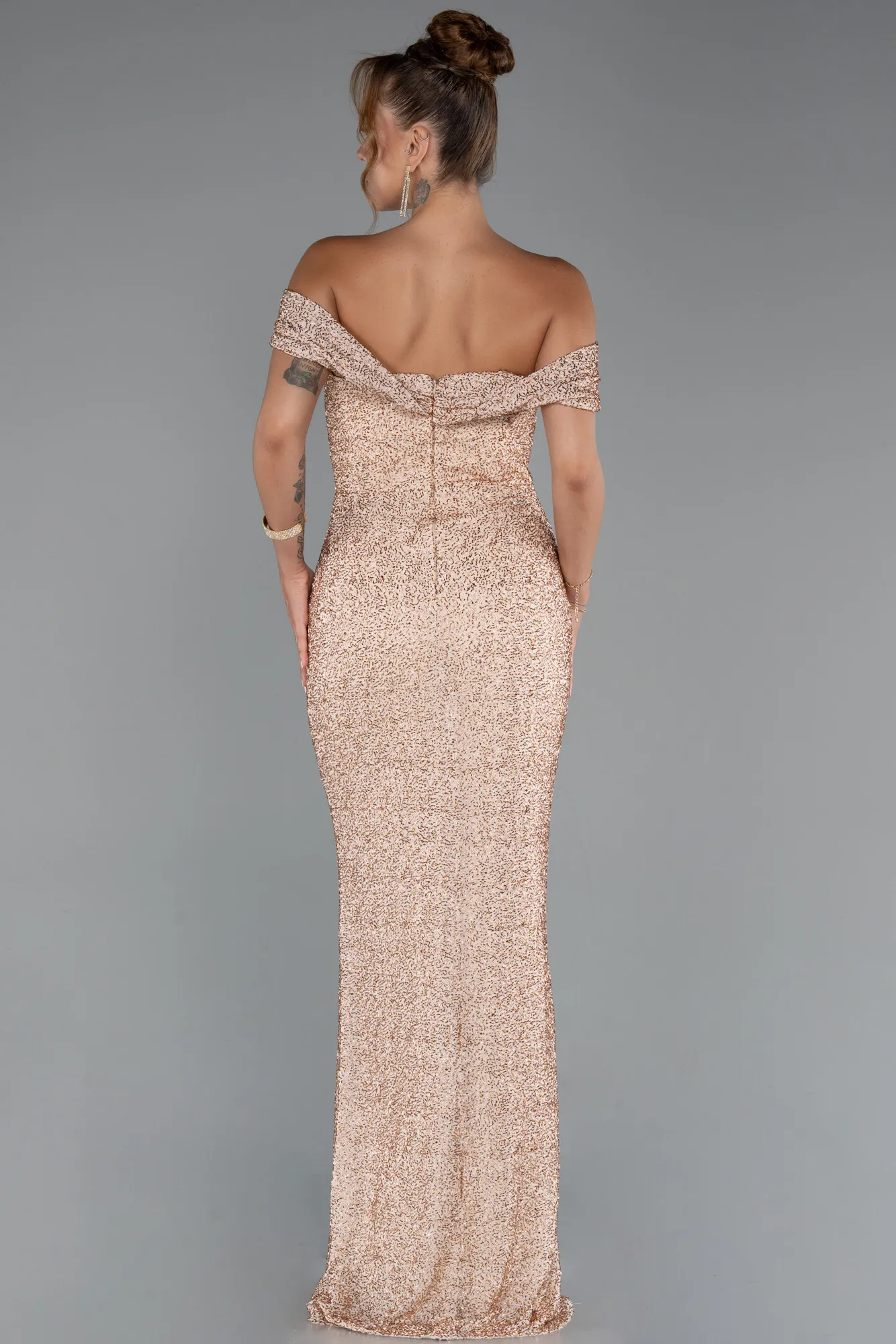 Gold-Long Beaded Evening Dress ABU5285