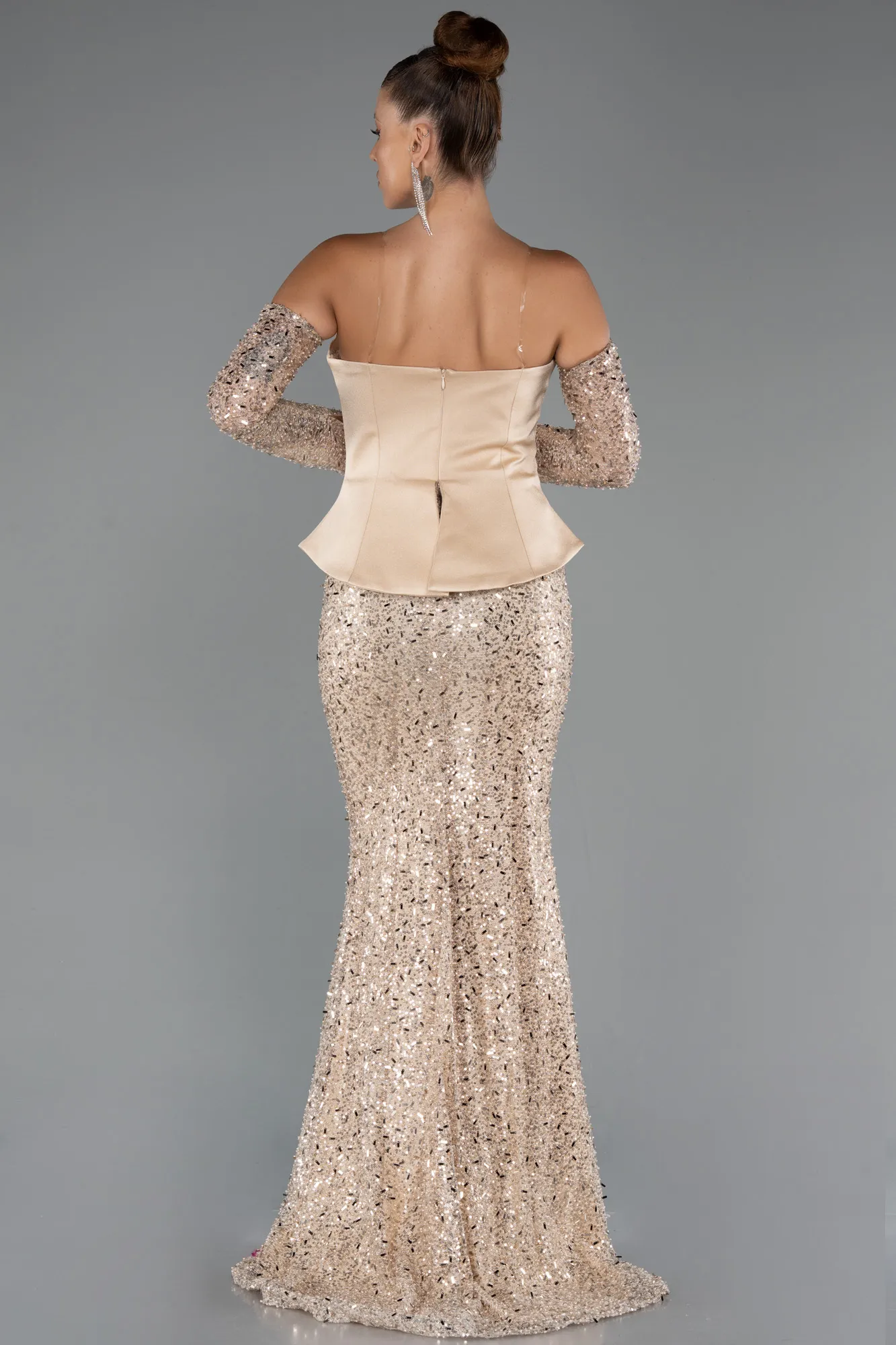 Gold-Long Beaded Evening Dress ABU5303