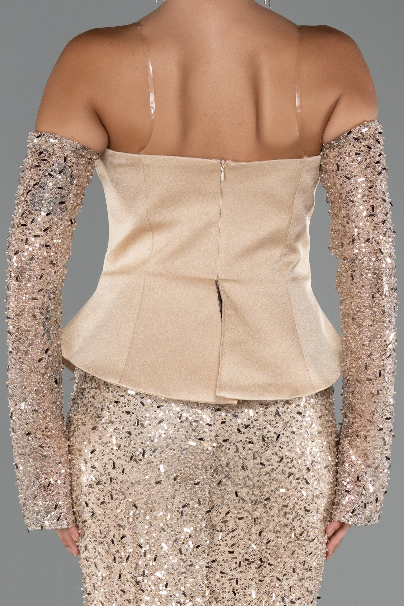 Gold-Long Beaded Evening Dress ABU5303