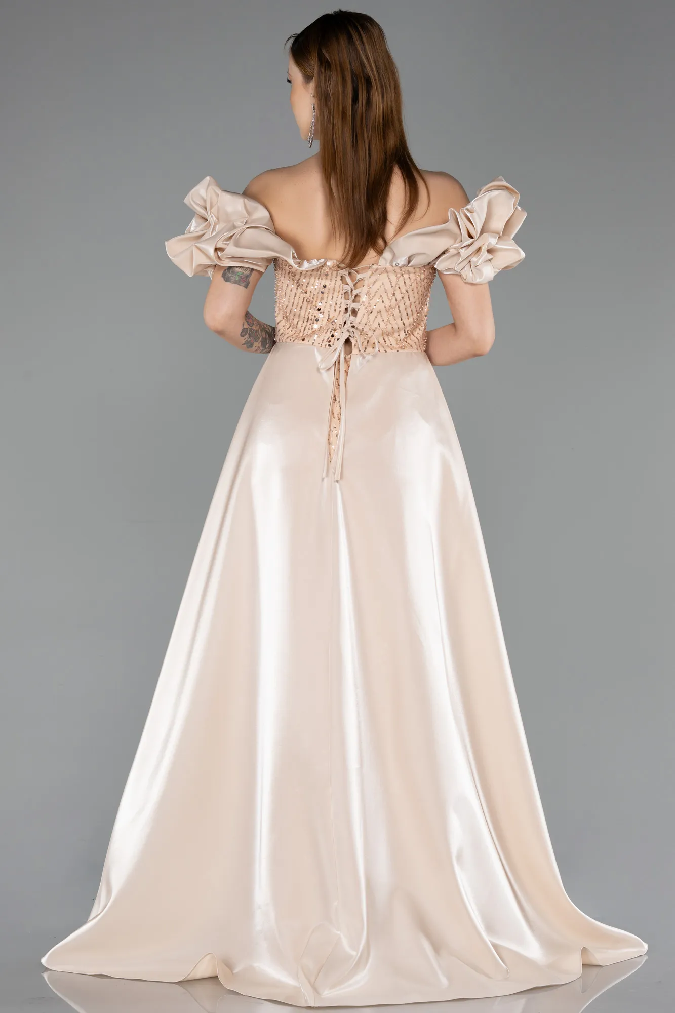 Gold-Long Beaded Plus Size Evening Dress ABU5155