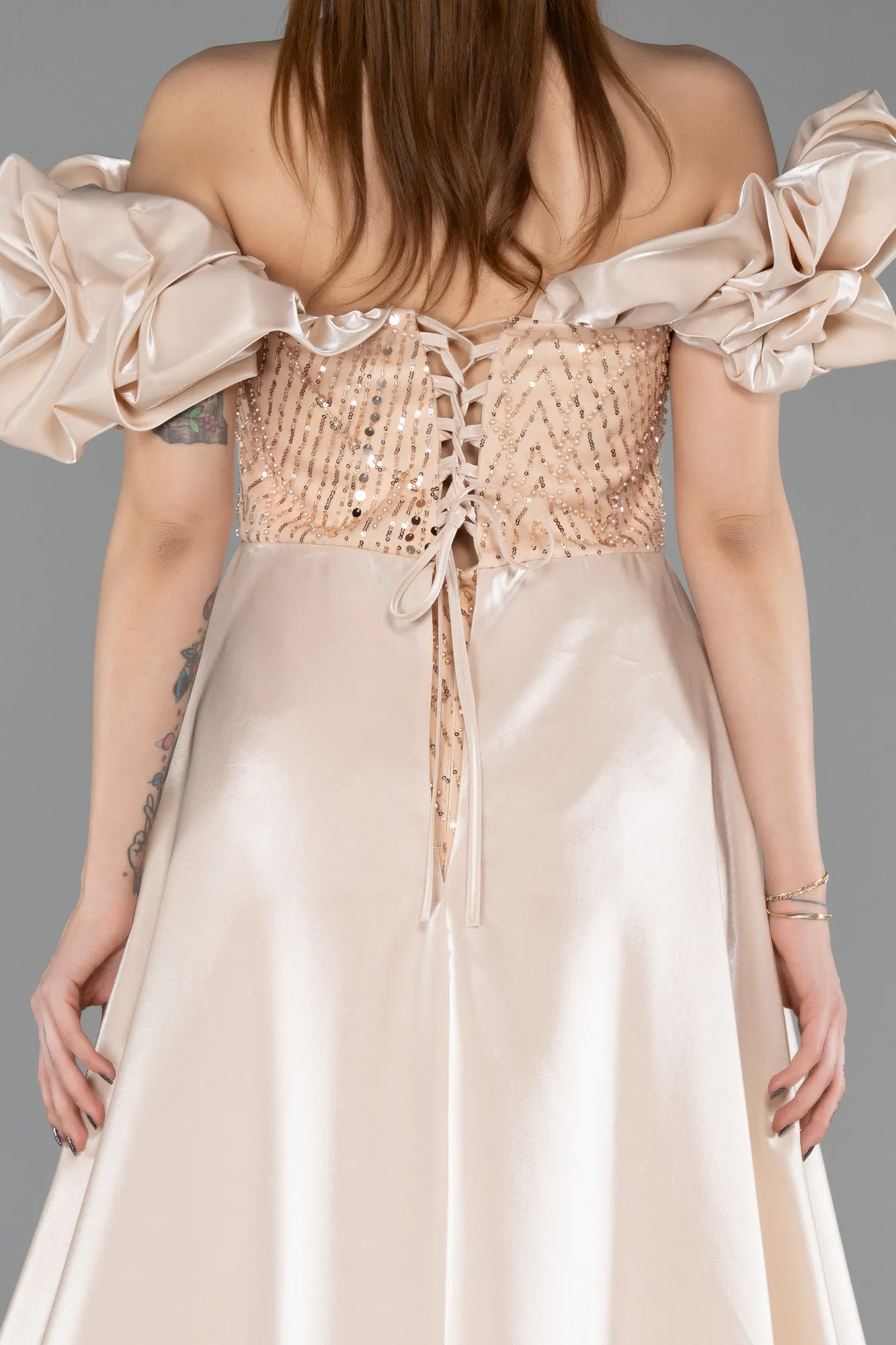 Gold-Long Beaded Plus Size Evening Dress ABU5155