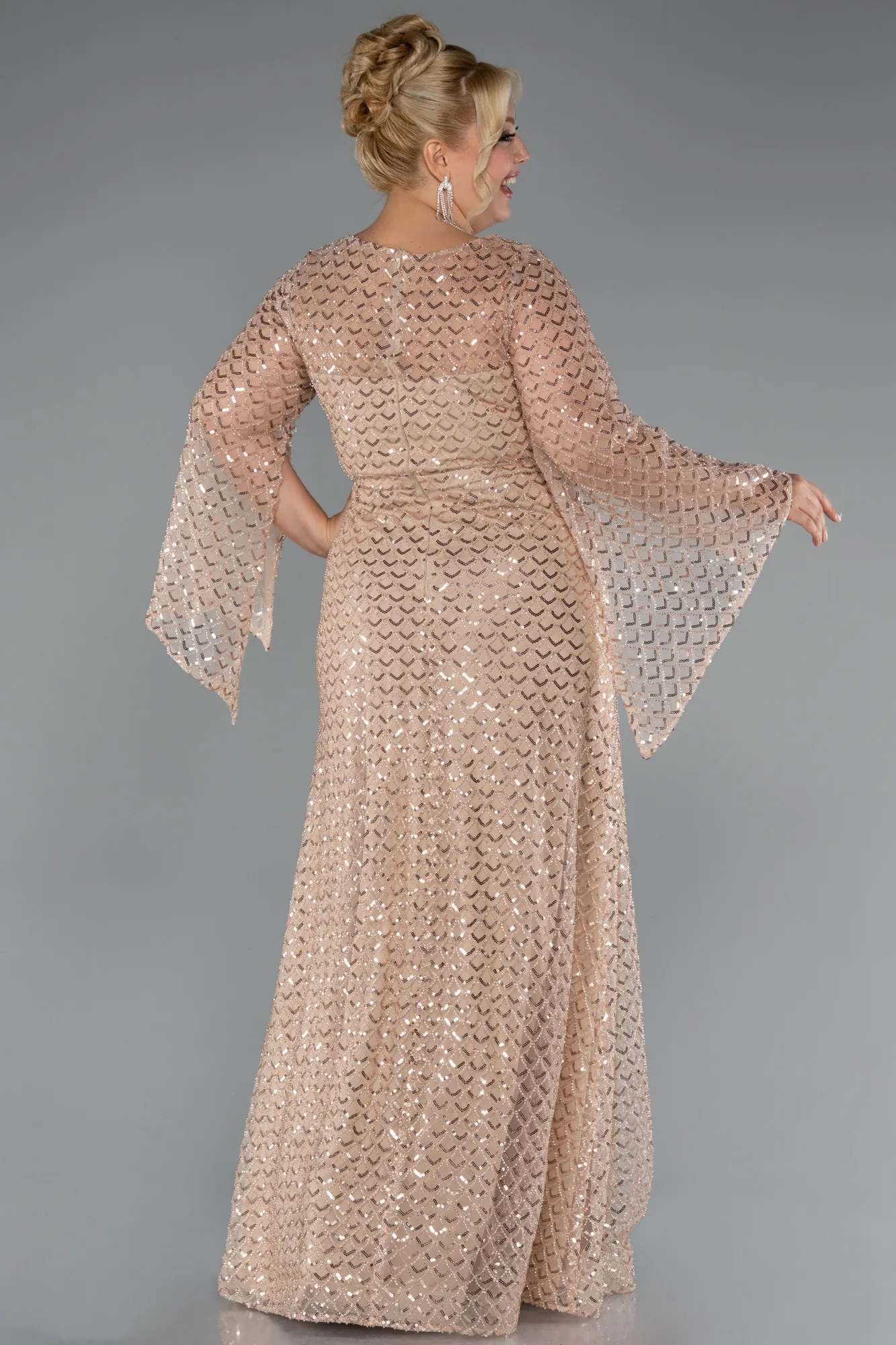 Gold-Long Beaded Plus Size Evening Gown ABU5243