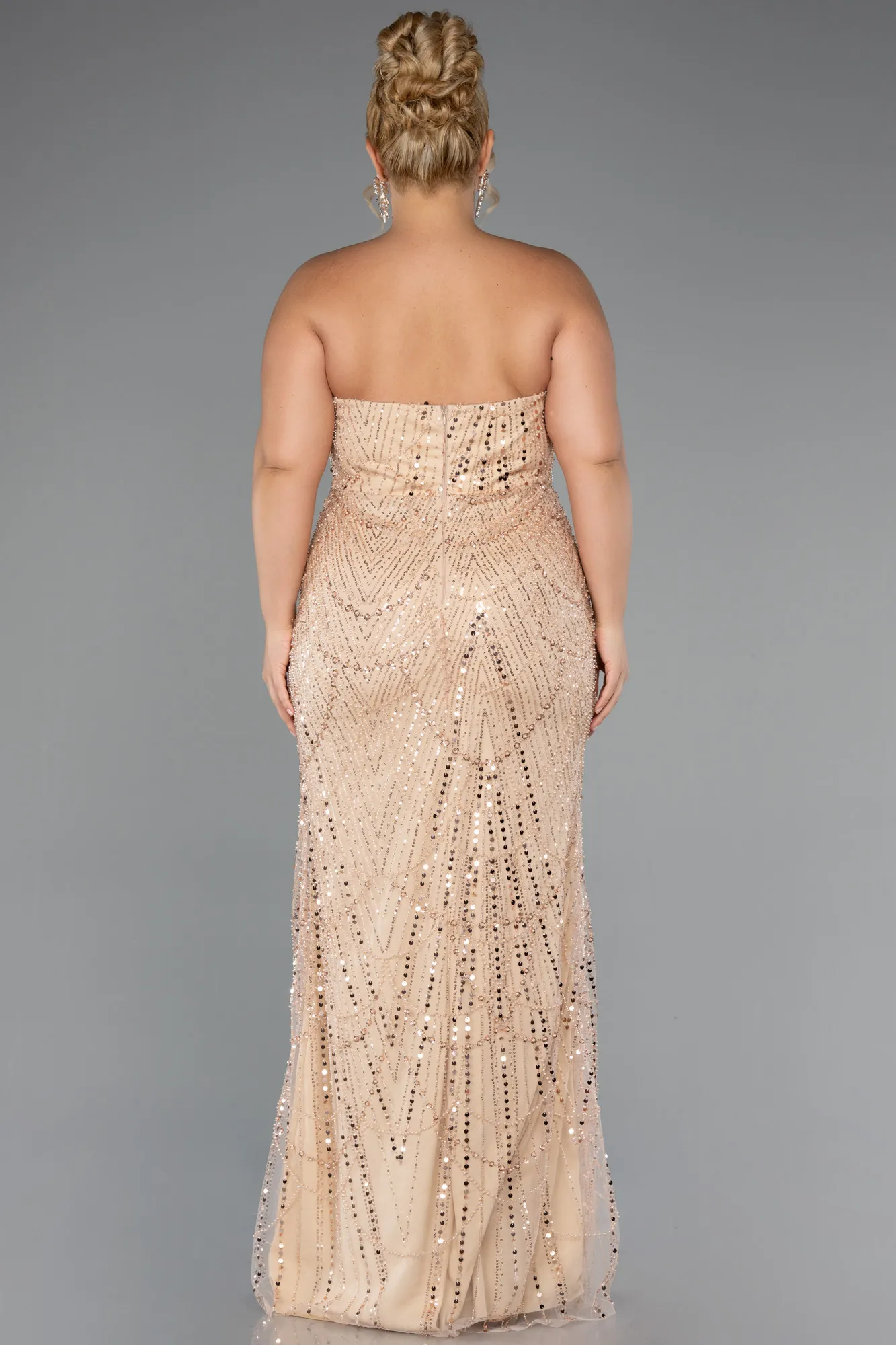 Gold-Long Beaded Plus Size Wedding Dress ABU5328