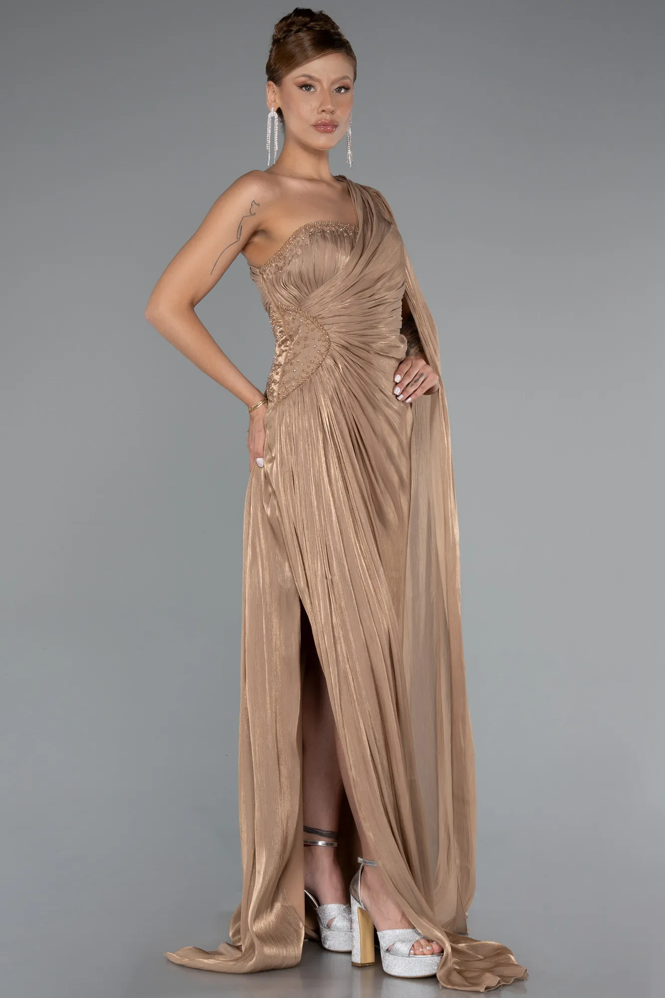 Gold-Long Chiffon Evening Dress ABU4978