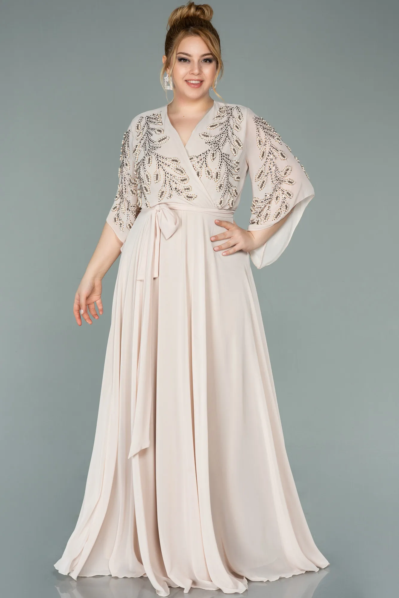 Gold-Long Chiffon Plus Size Evening Dress ABU2071