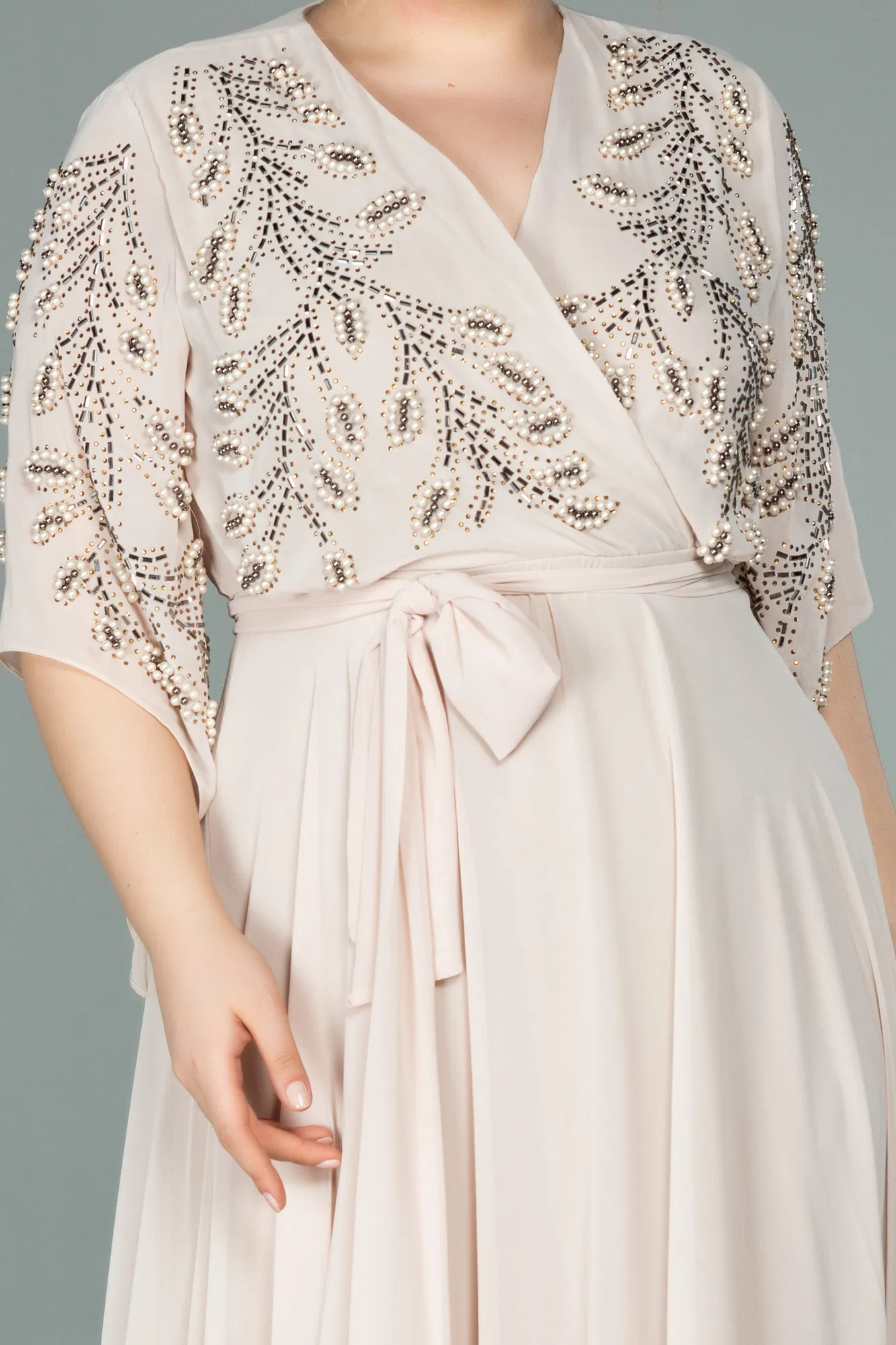 Gold-Long Chiffon Plus Size Evening Dress ABU2071