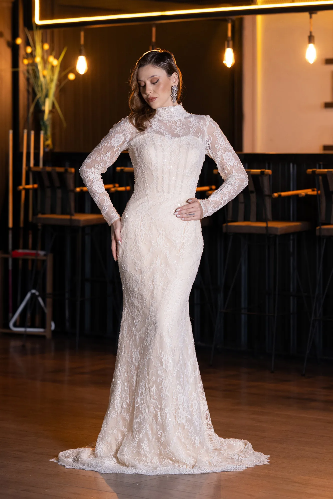 Gold-Long Dantelle Haute Couture Dress ABU5462