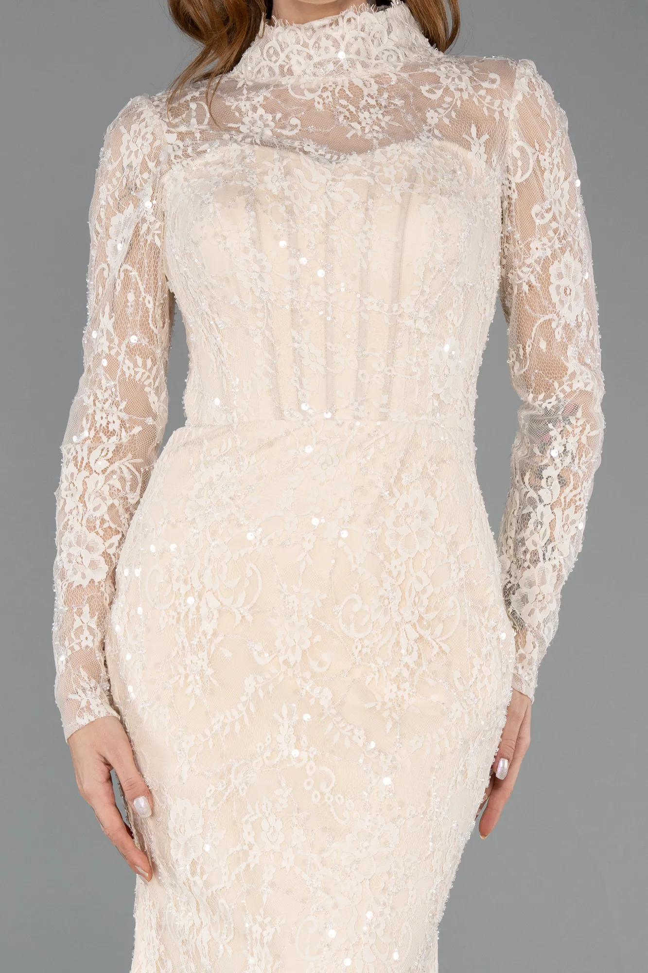 Gold-Long Dantelle Haute Couture Dress ABU5462