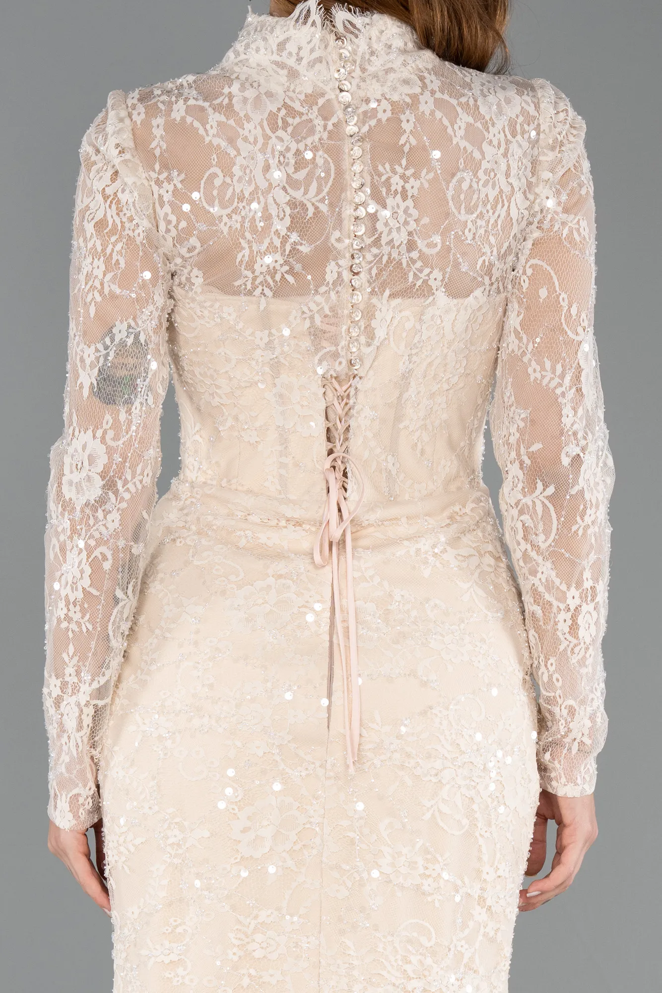 Gold-Long Dantelle Haute Couture Dress ABU5462