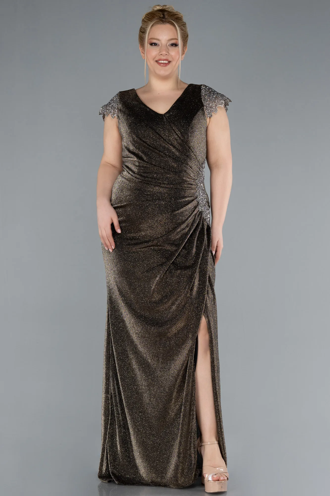 Gold-Long Formal Plus Size Dress ABU4614