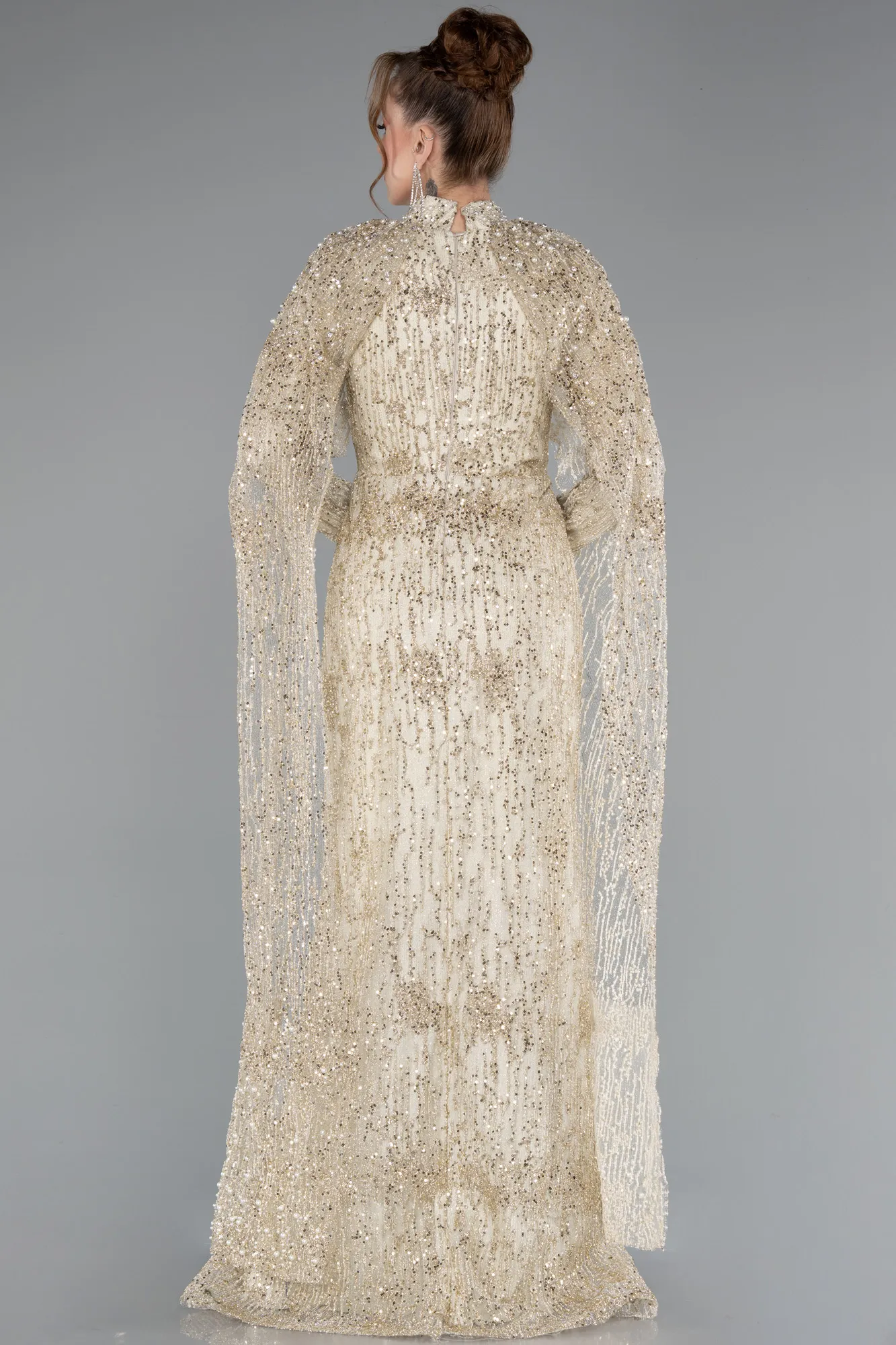 Gold-Long Hijab Dress ABU4993