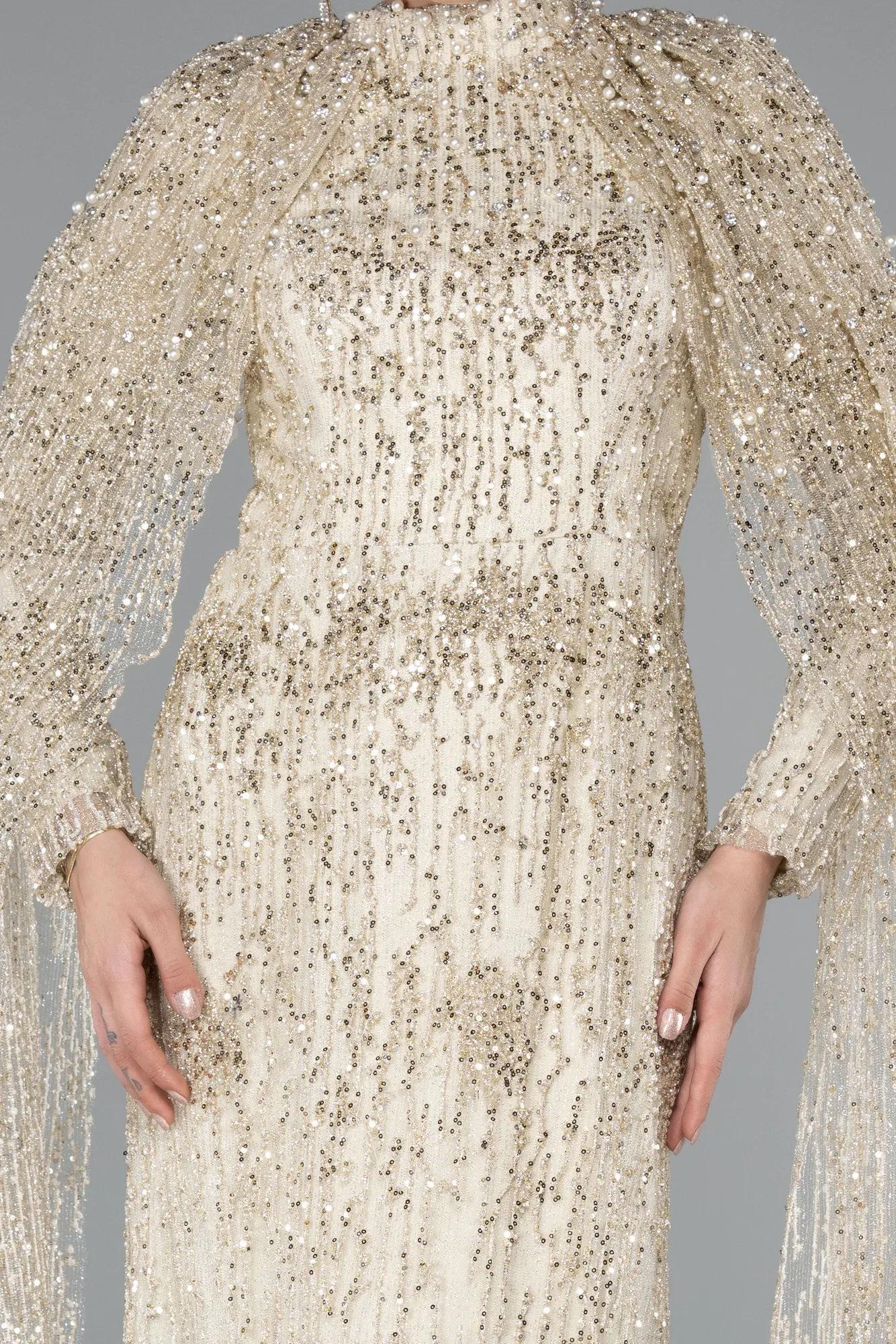 Gold-Long Hijab Dress ABU4993