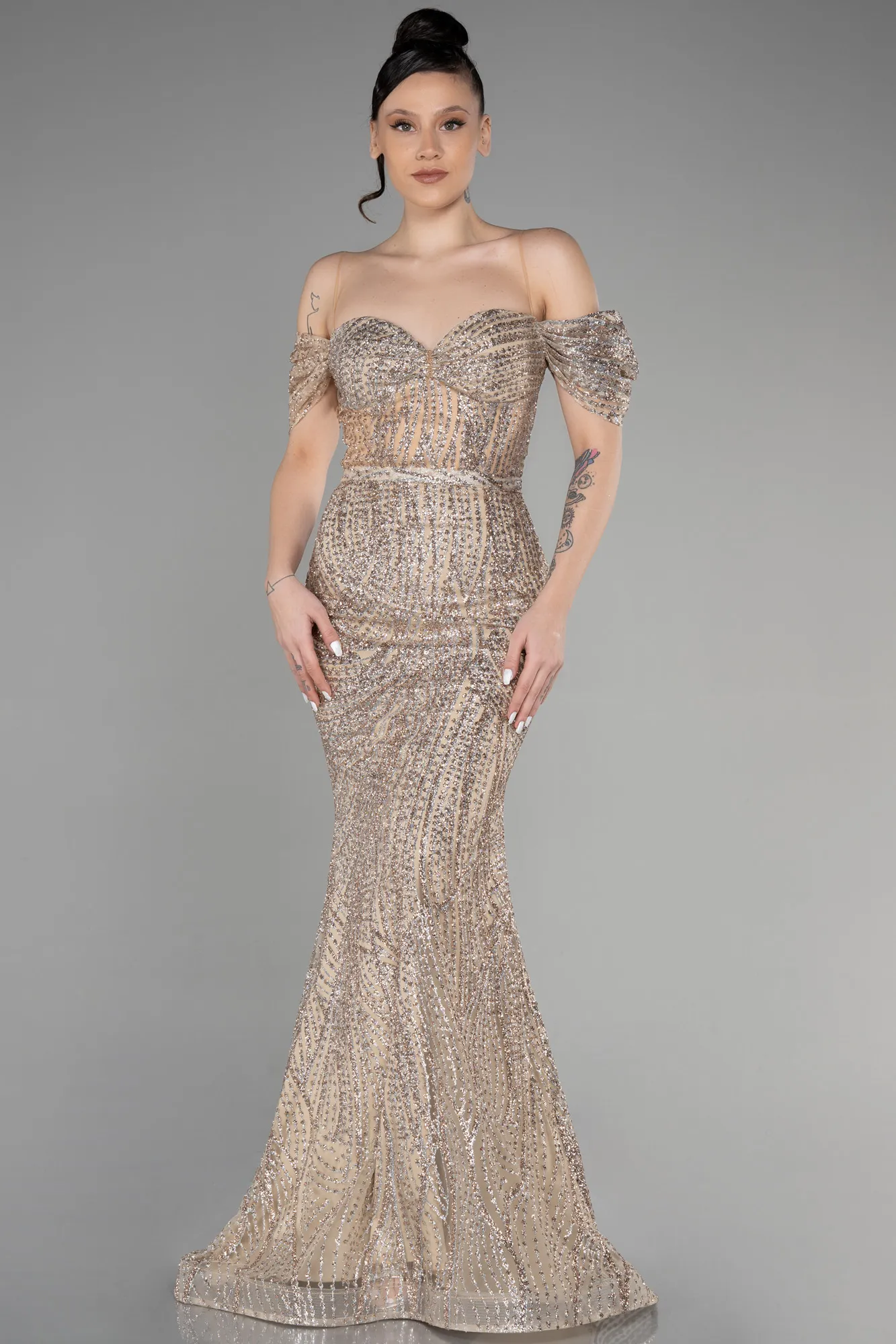 Gold-Long Mermaid Evening Dress ABU3527