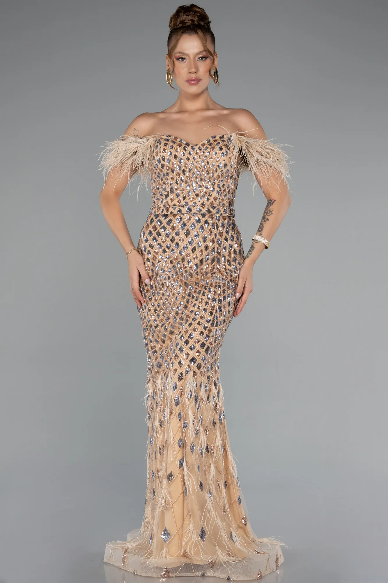 Gold-Long Mermaid Prom Dress ABU4955