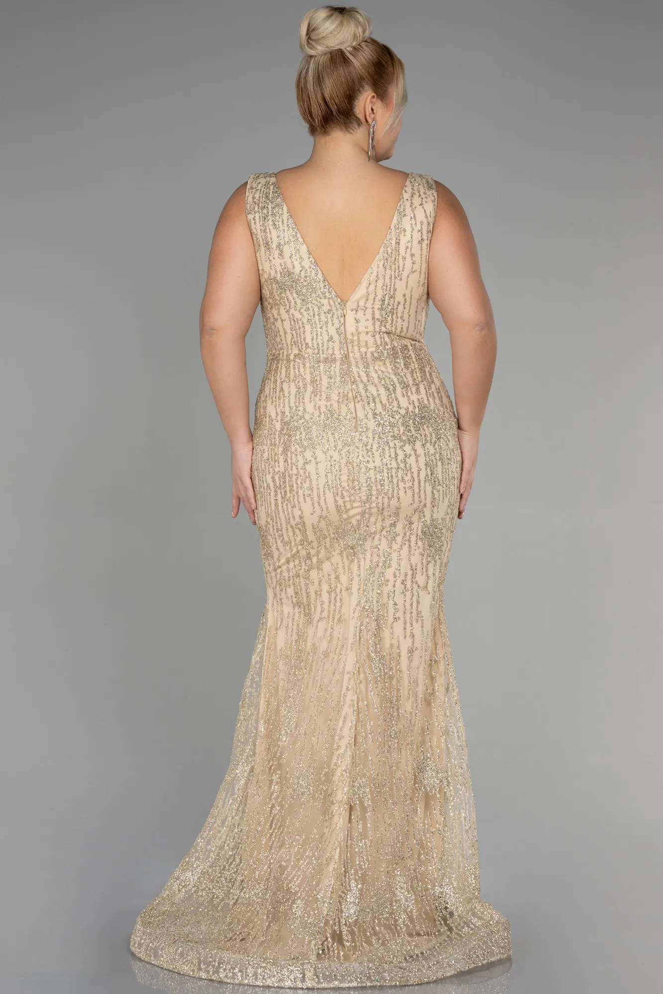 Gold-Long Plus Size Engagement Dress ABU3368