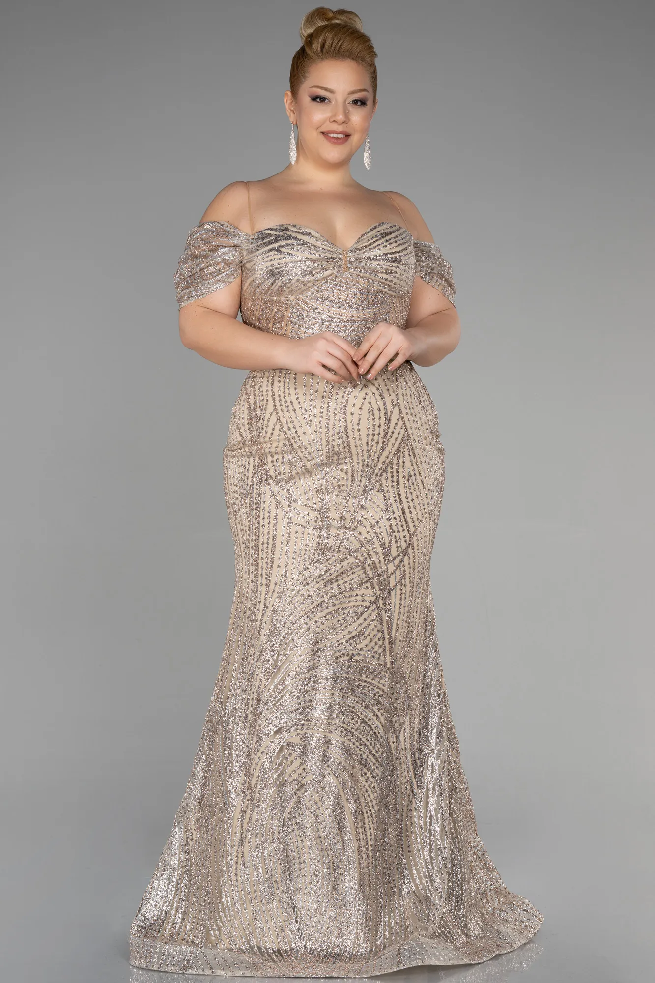 Gold-Long Plus Size Engagement Dress ABU3530