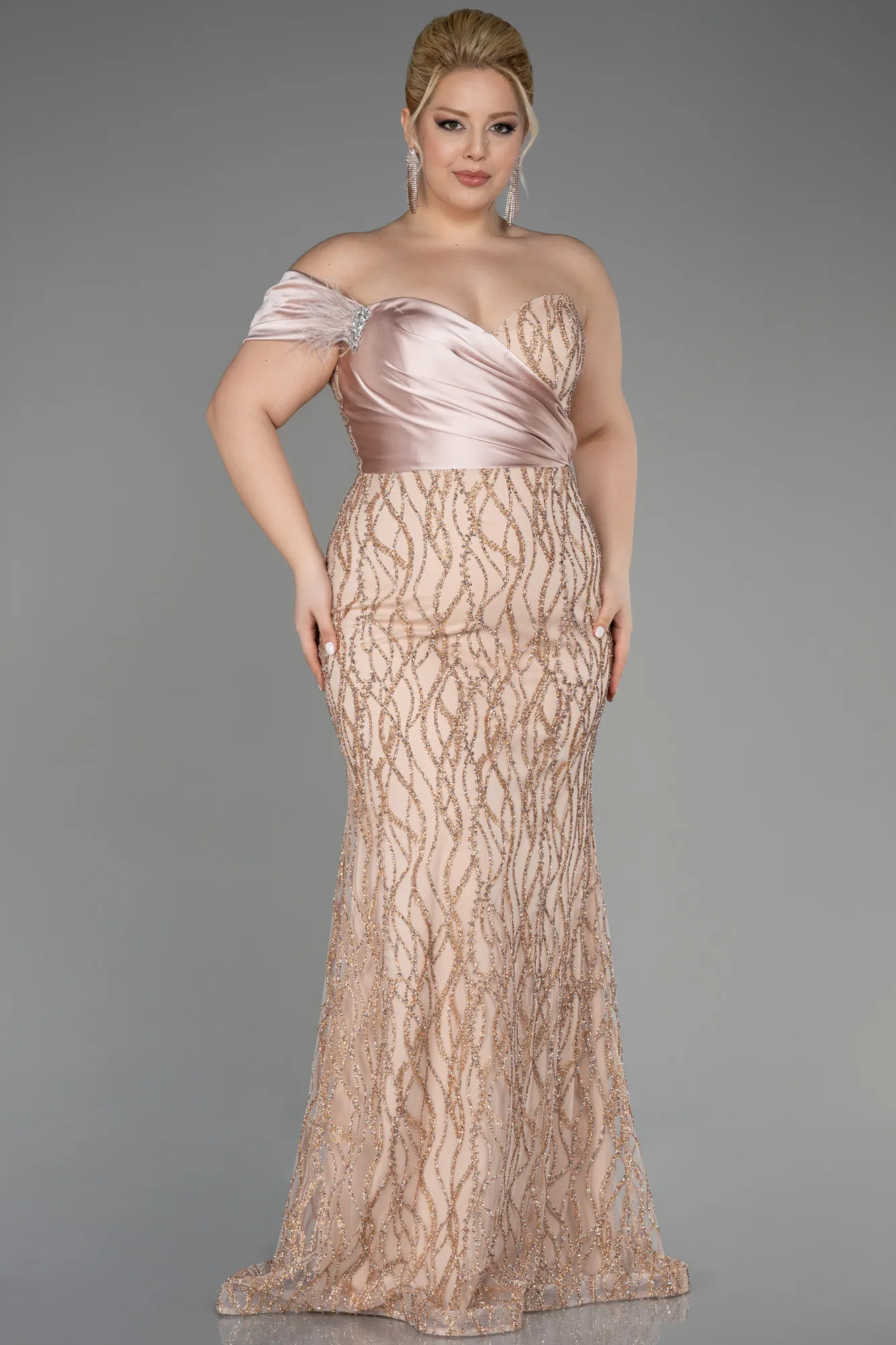 Gold-Long Plus Size Engagement Dress ABU3739