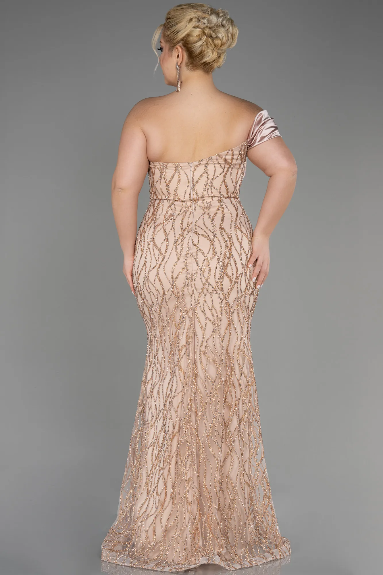 Gold-Long Plus Size Engagement Dress ABU3739