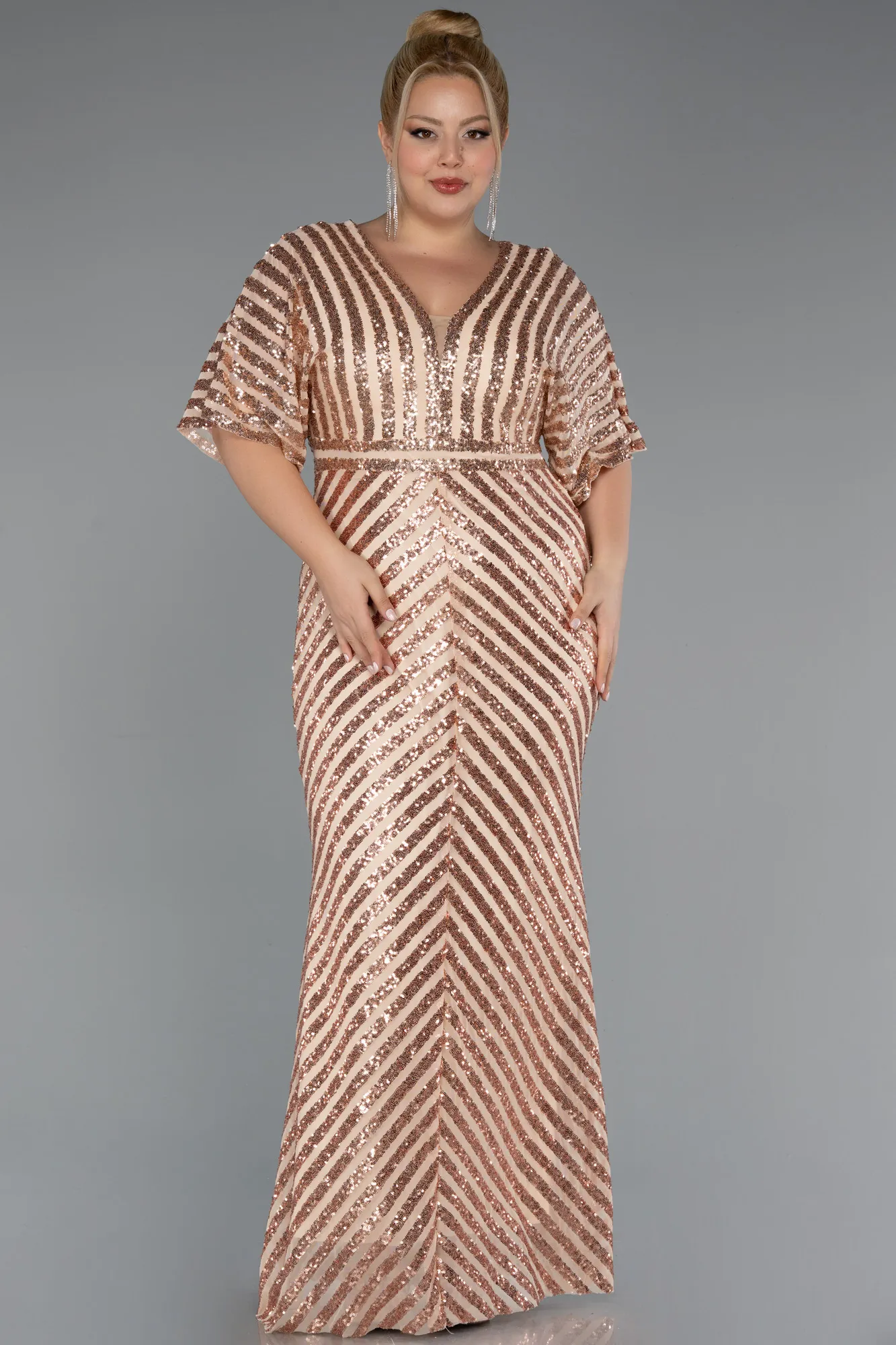Gold-Long Plus Size Evening Dress ABU2309